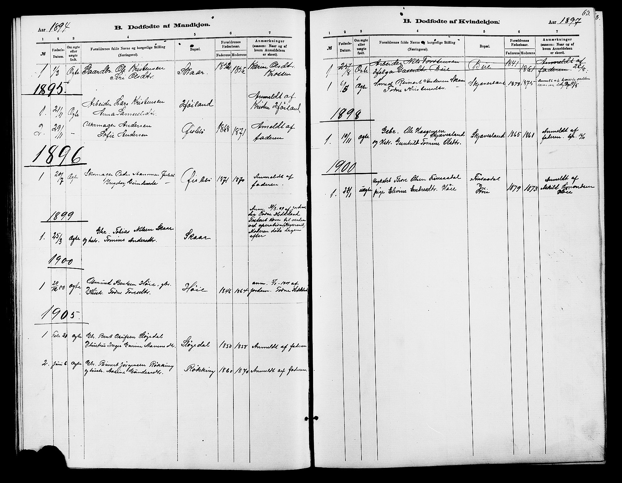Holum sokneprestkontor, SAK/1111-0022/F/Fb/Fbc/L0003: Parish register (copy) no. B 3, 1882-1908, p. 63