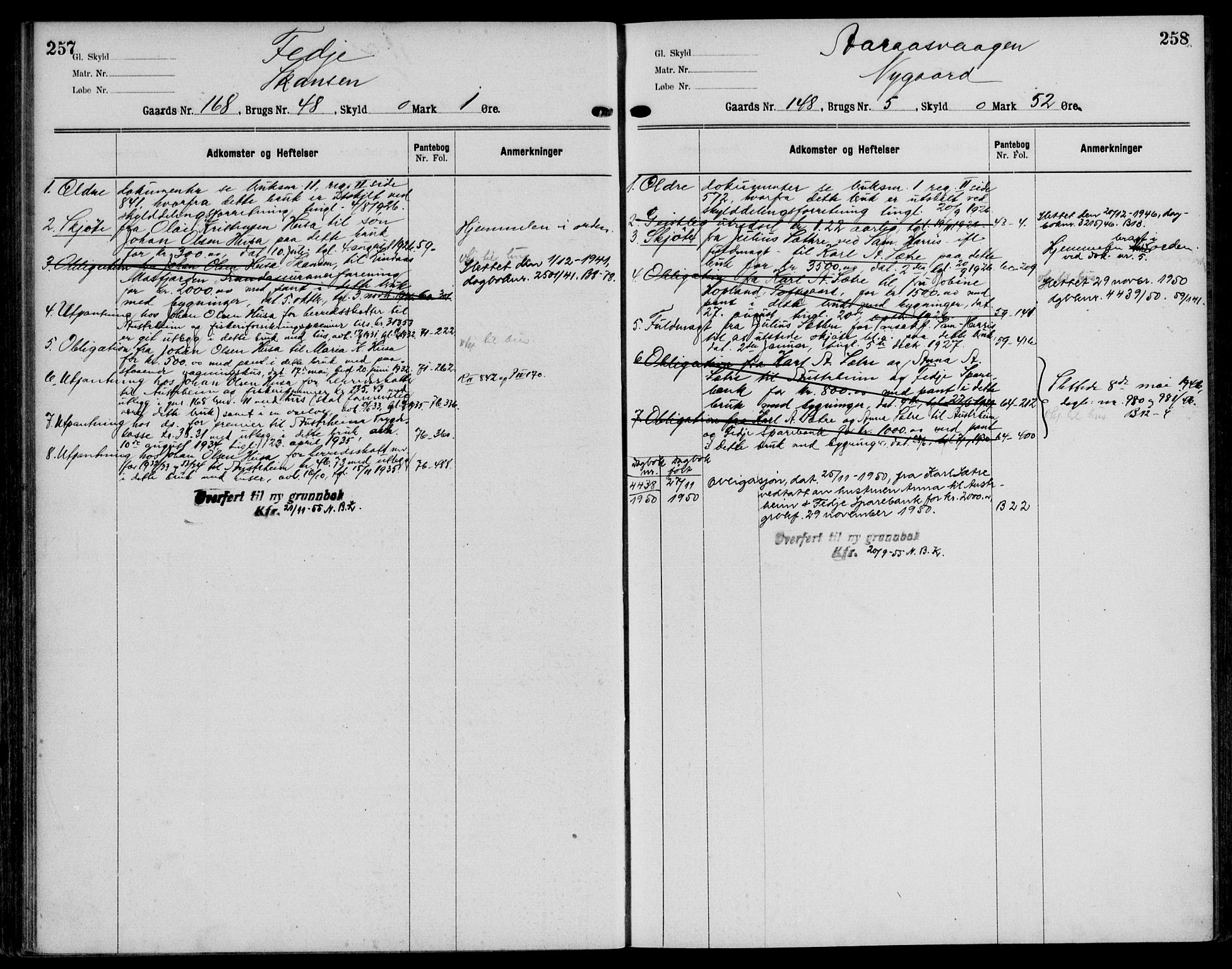 Nordhordland sorenskrivar, AV/SAB-A-2901/1/G/Ga/Gaaa/L0056: Mortgage register no. II.A.a.56, 1893-1952, p. 257-258