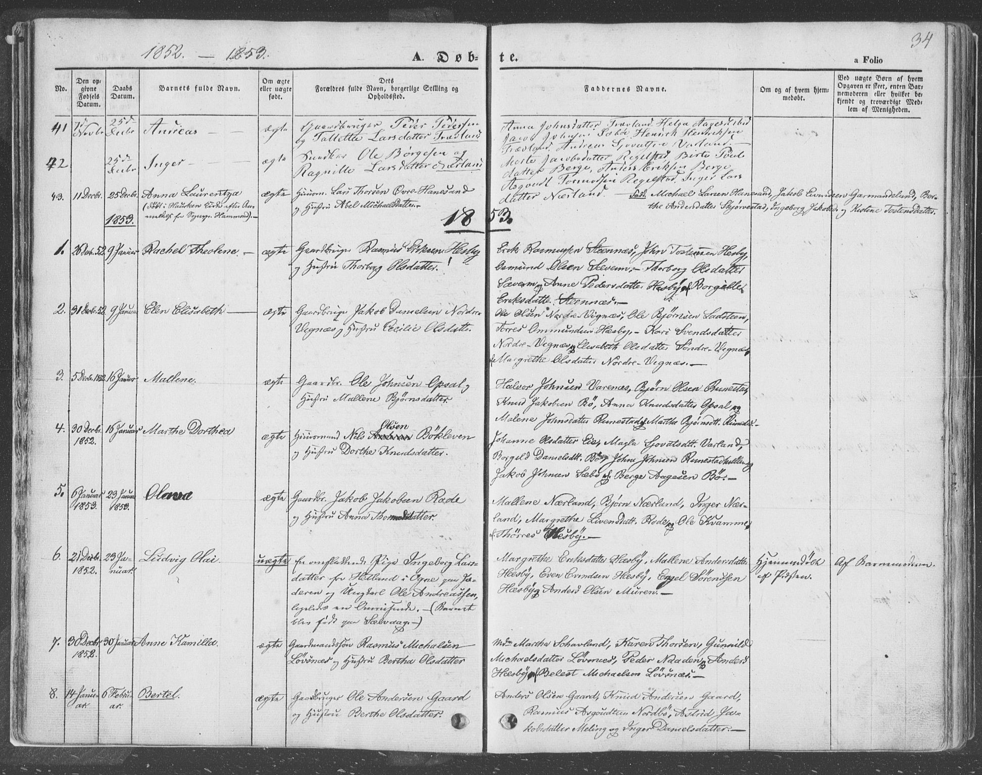 Finnøy sokneprestkontor, SAST/A-101825/H/Ha/Haa/L0007: Parish register (official) no. A 7, 1847-1862, p. 34