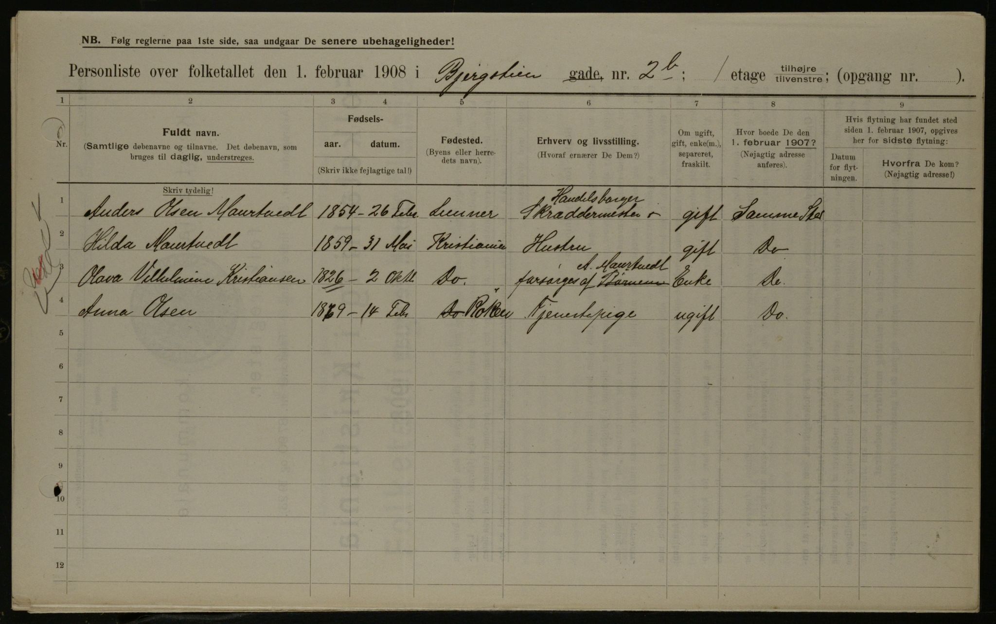 OBA, Municipal Census 1908 for Kristiania, 1908, p. 4329