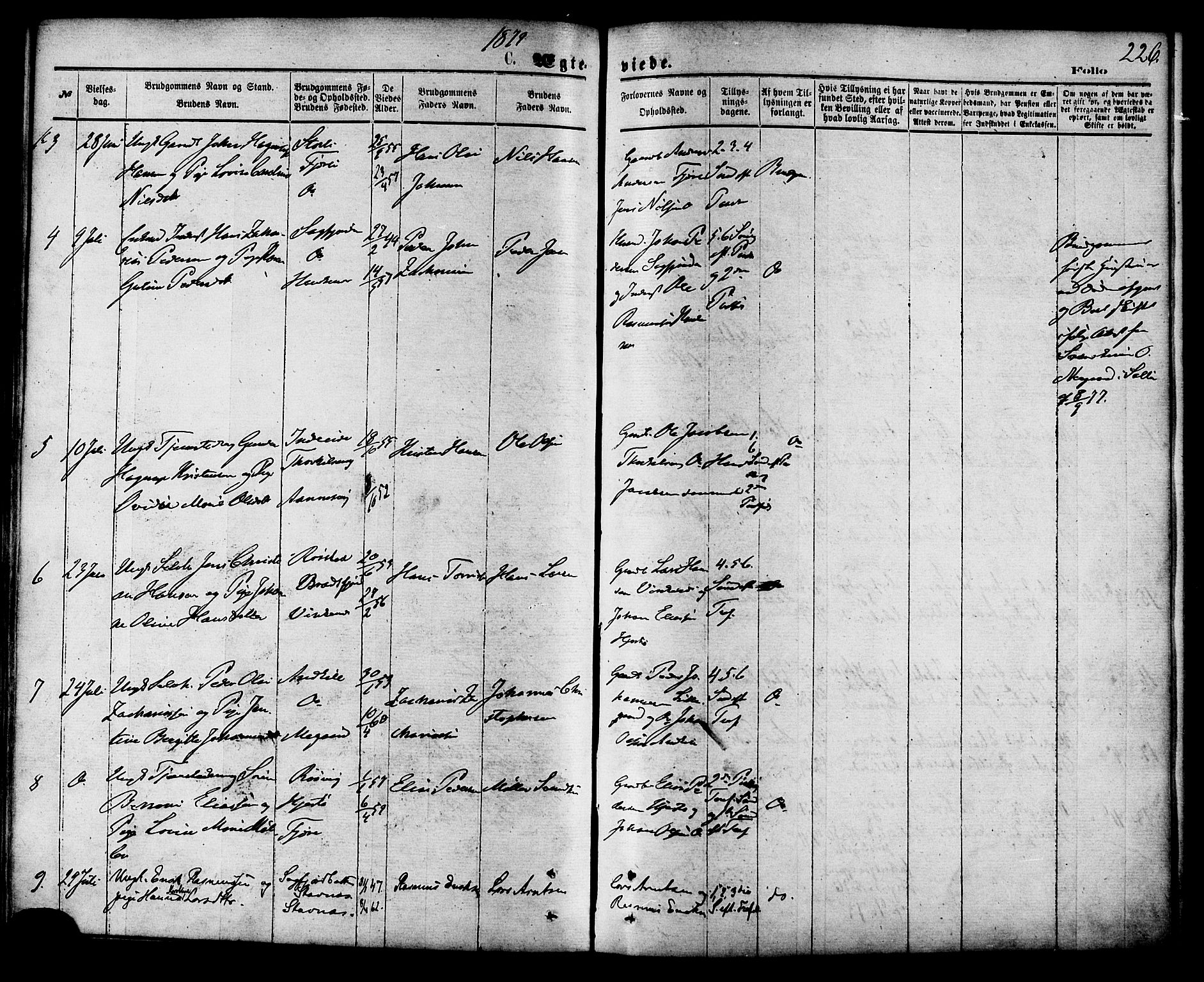 Ministerialprotokoller, klokkerbøker og fødselsregistre - Nordland, SAT/A-1459/853/L0771: Parish register (official) no. 853A10, 1870-1881, p. 226