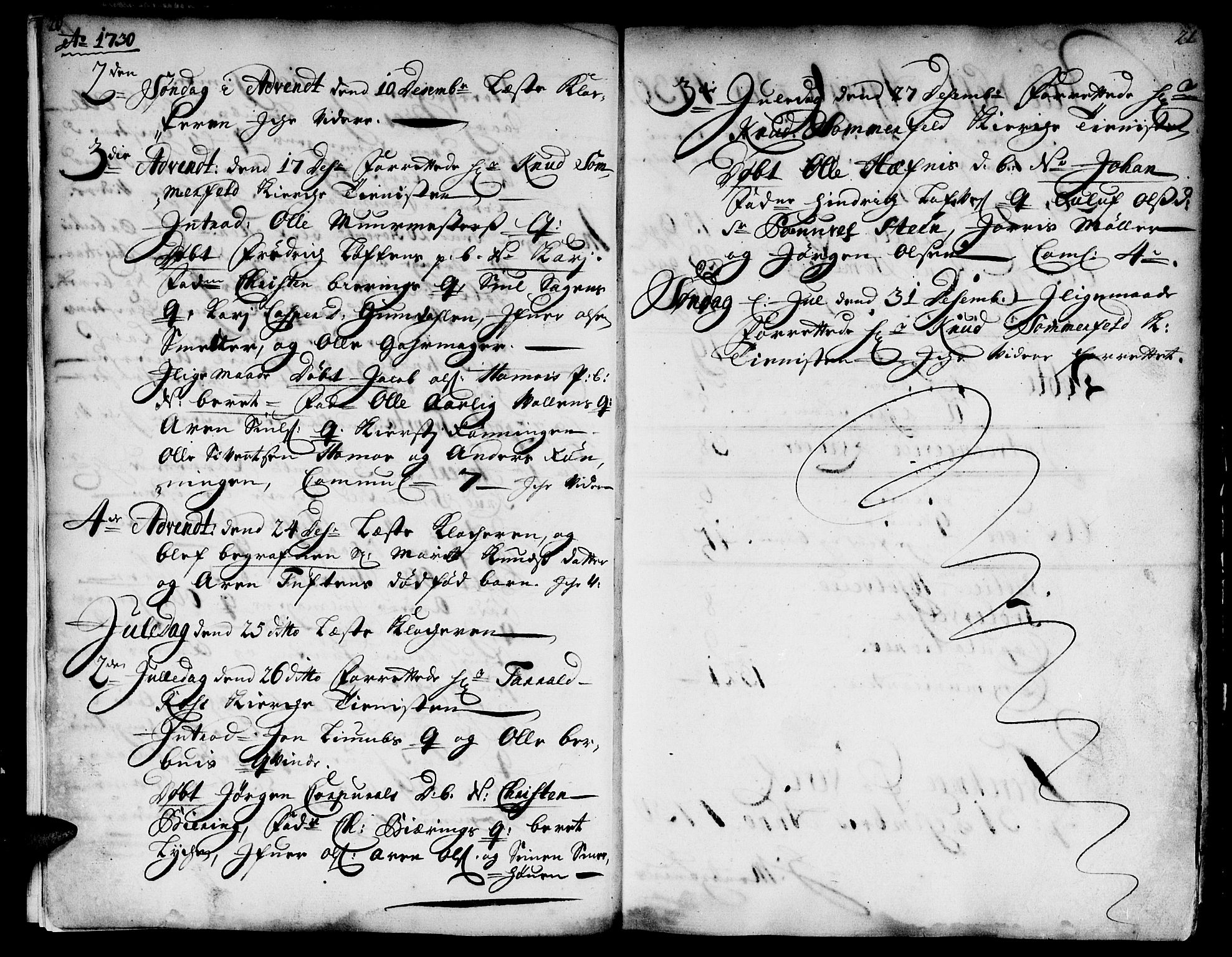 Ministerialprotokoller, klokkerbøker og fødselsregistre - Sør-Trøndelag, SAT/A-1456/671/L0839: Parish register (official) no. 671A01, 1730-1755, p. 20-21