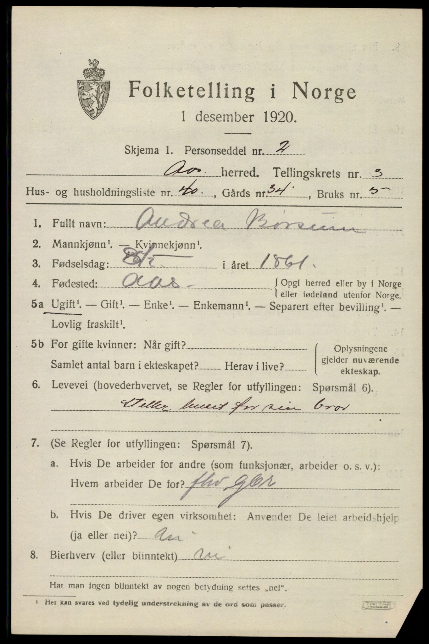 SAO, 1920 census for Ås, 1920, p. 4170