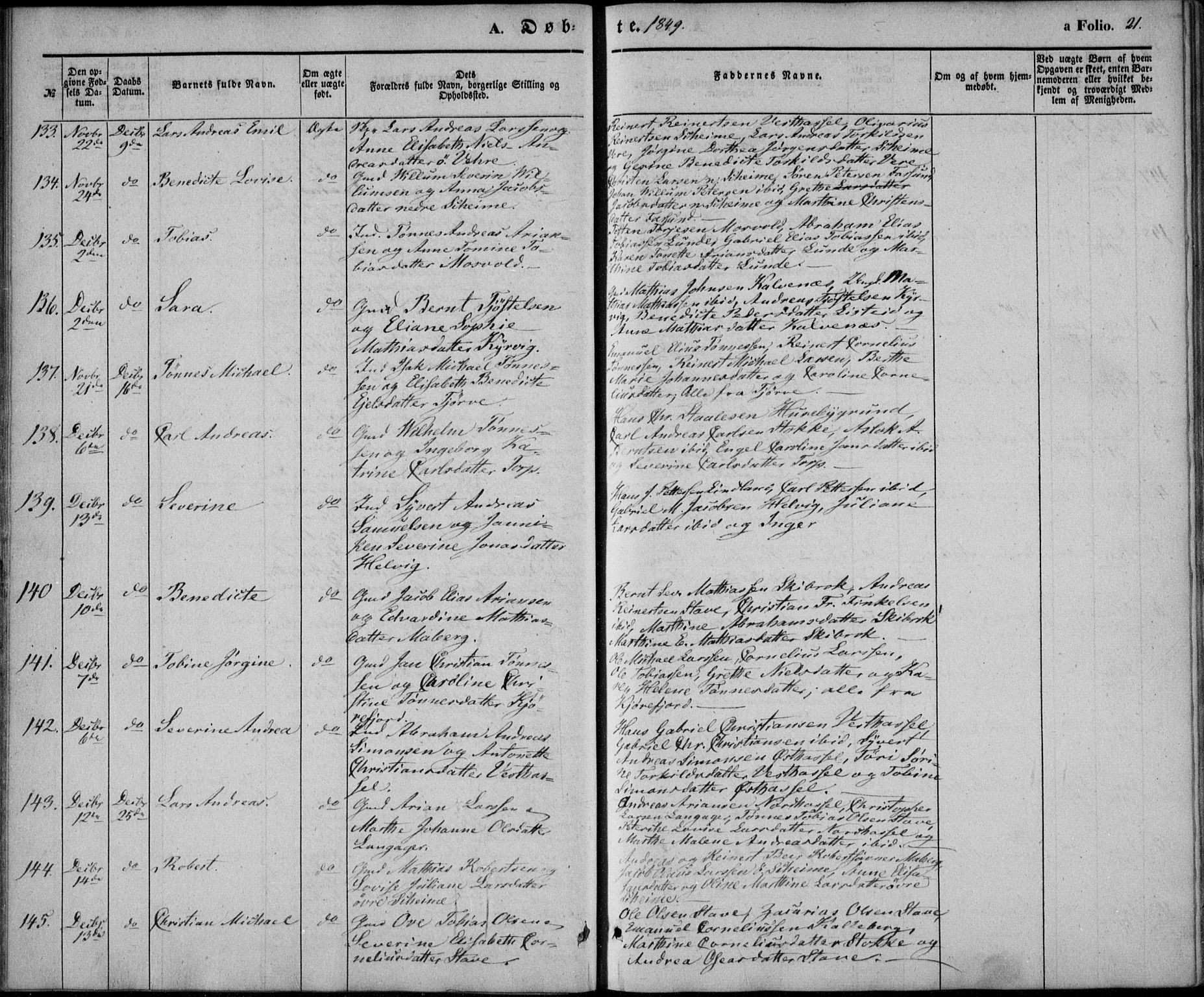 Lista sokneprestkontor, AV/SAK-1111-0027/F/Fb/L0002: Parish register (copy) no. B 2, 1847-1862, p. 21