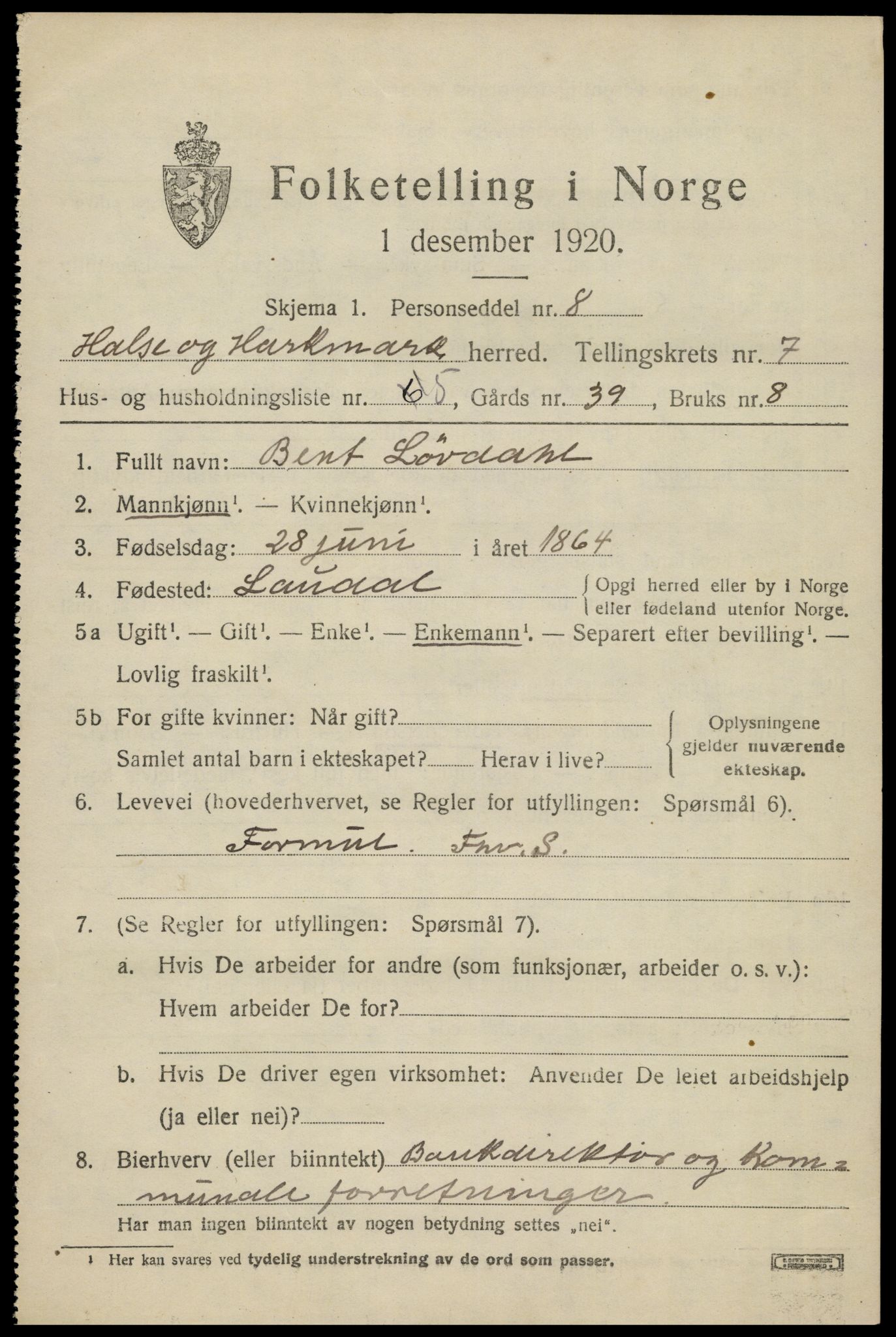 SAK, 1920 census for Halse og Harkmark, 1920, p. 3759
