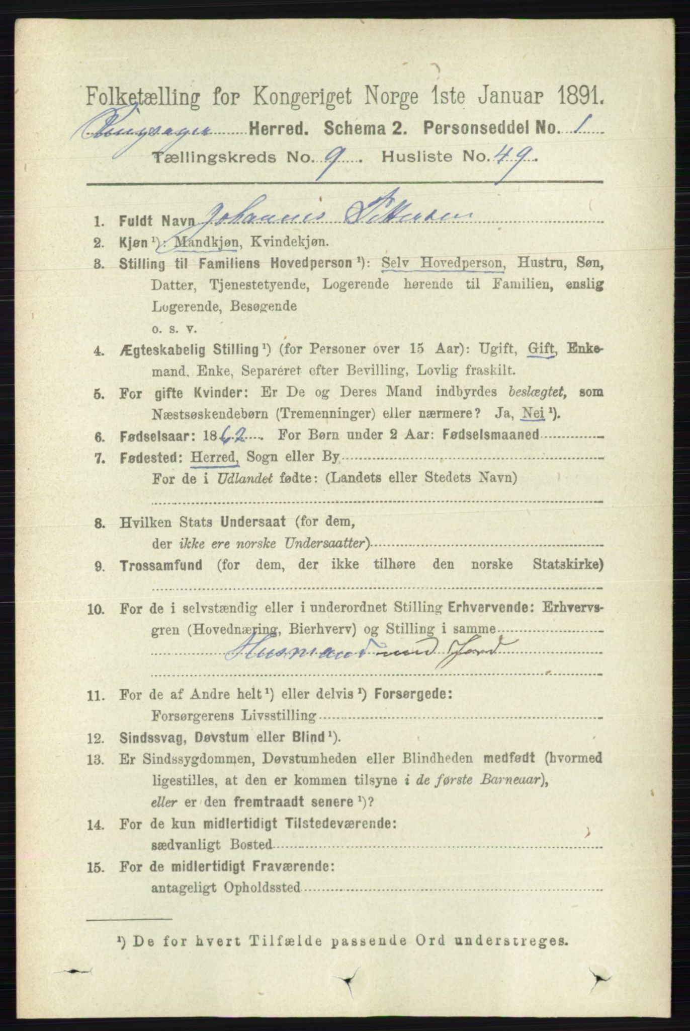 RA, 1891 census for 0412 Ringsaker, 1891, p. 5309