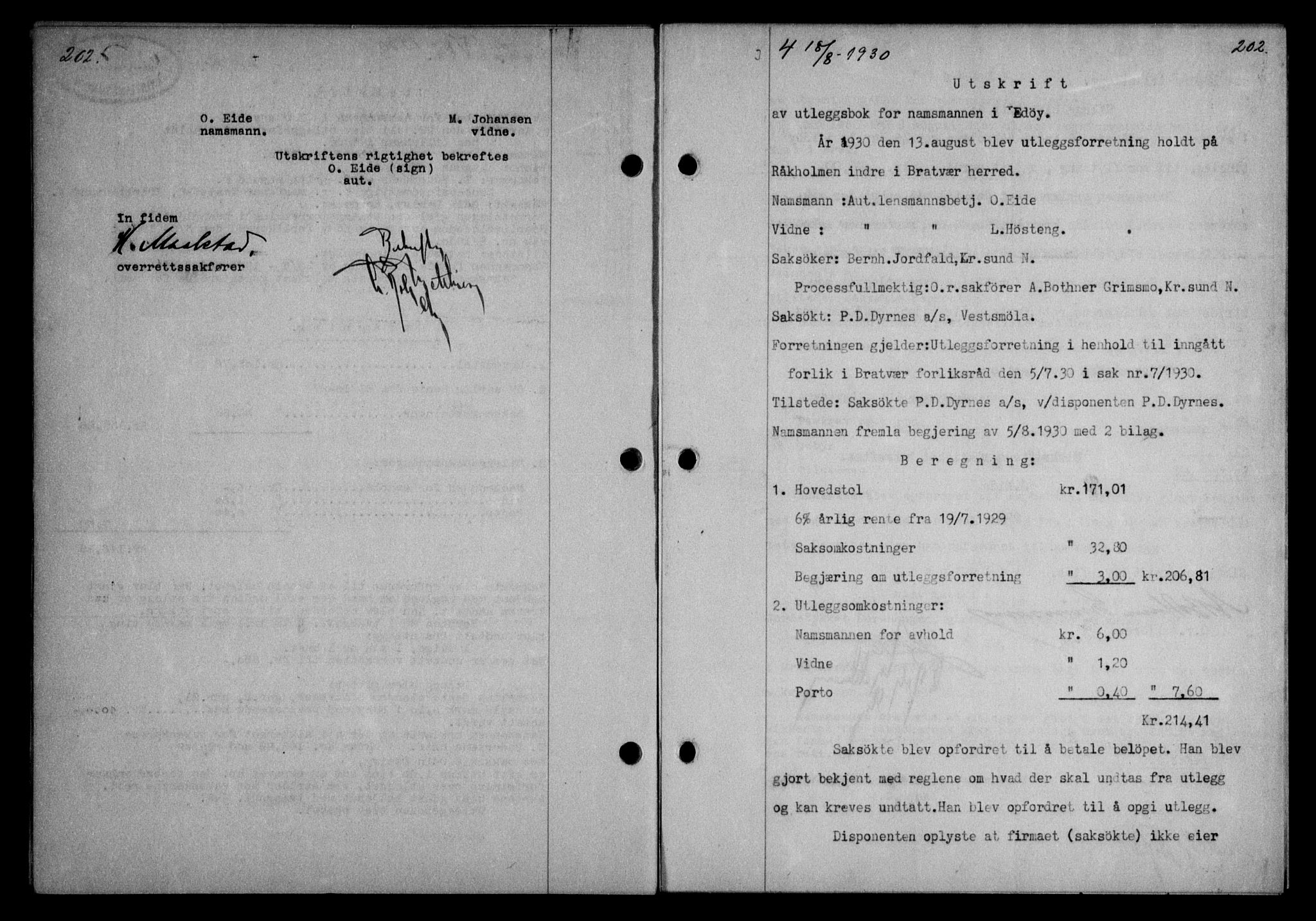 Nordmøre sorenskriveri, AV/SAT-A-4132/1/2/2Ca/L0070: Mortgage book no. 60, 1930-1930, Deed date: 18.08.1930