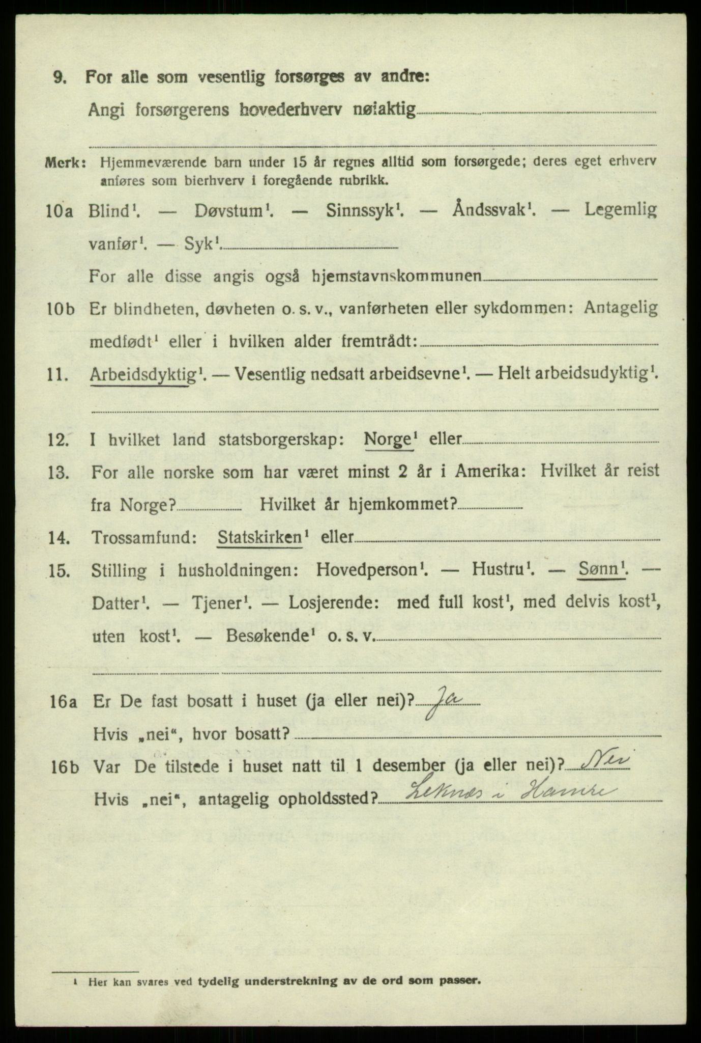 SAB, 1920 census for Hamre, 1920, p. 2856