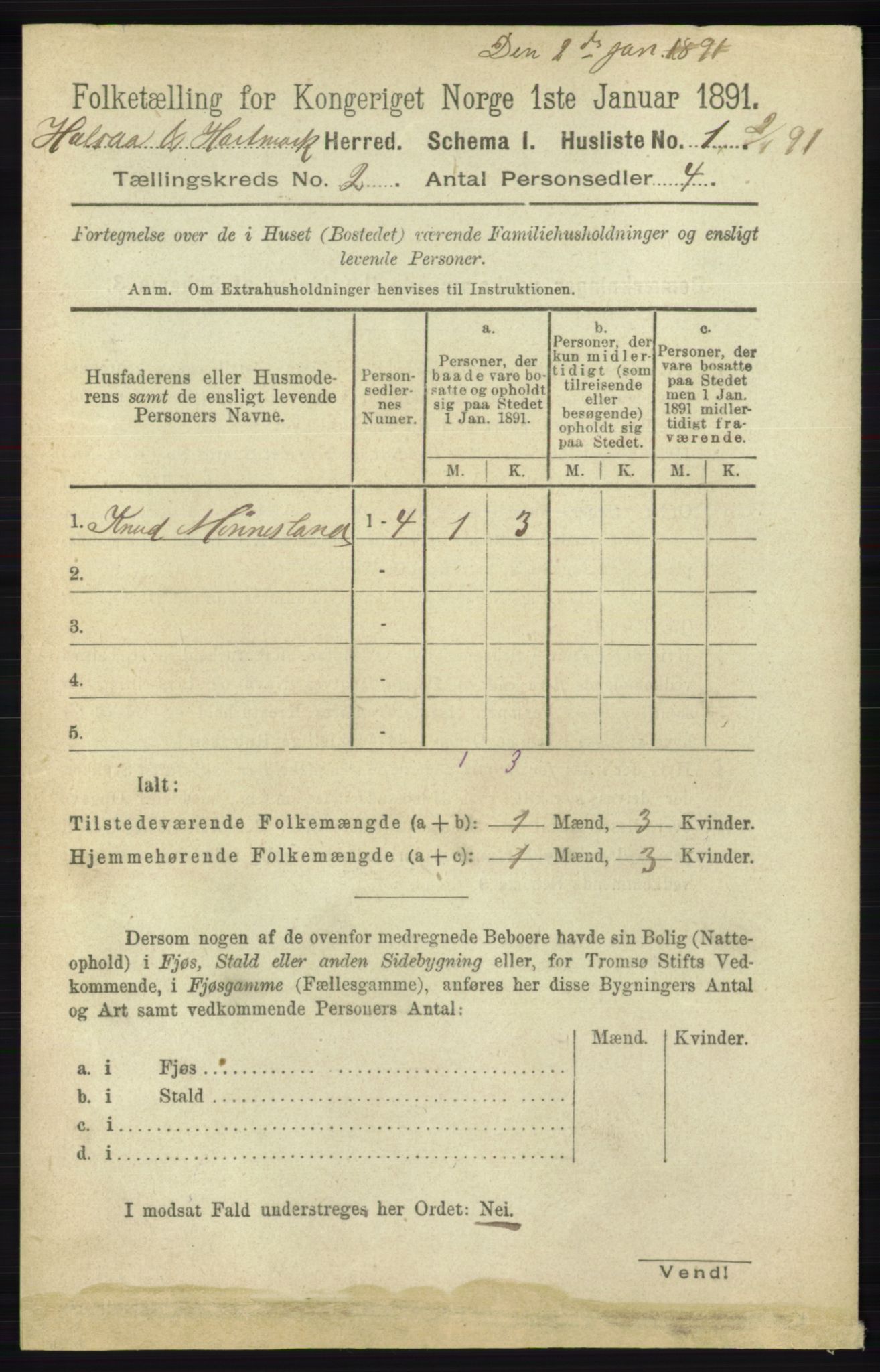 RA, 1891 census for 1019 Halse og Harkmark, 1891, p. 456