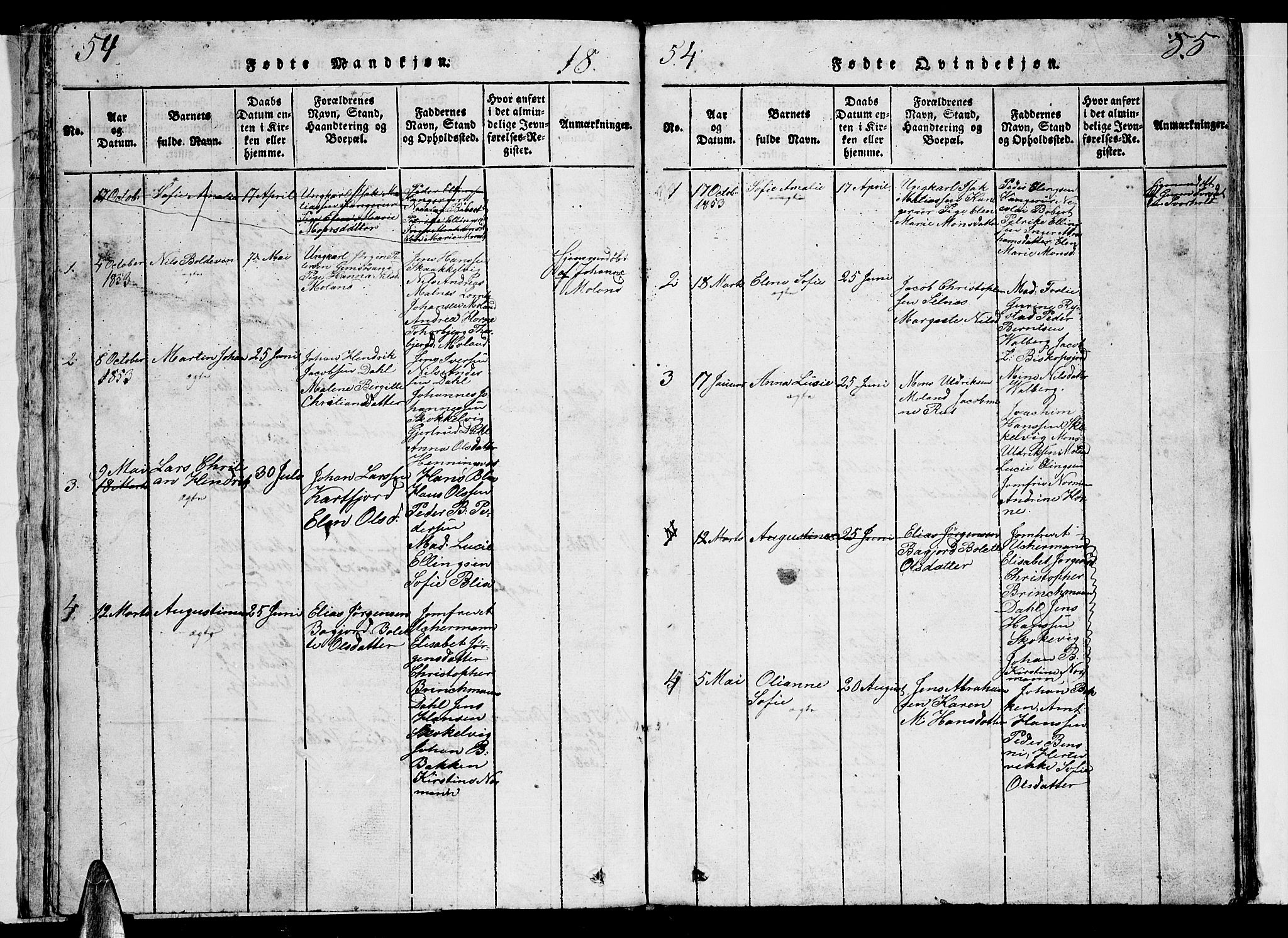 Ministerialprotokoller, klokkerbøker og fødselsregistre - Nordland, SAT/A-1459/884/L1195: Parish register (copy) no. 884C01, 1837-1867, p. 54-55