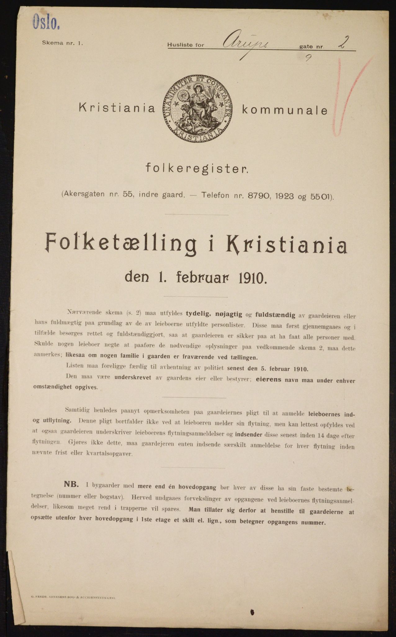 OBA, Municipal Census 1910 for Kristiania, 1910, p. 2020