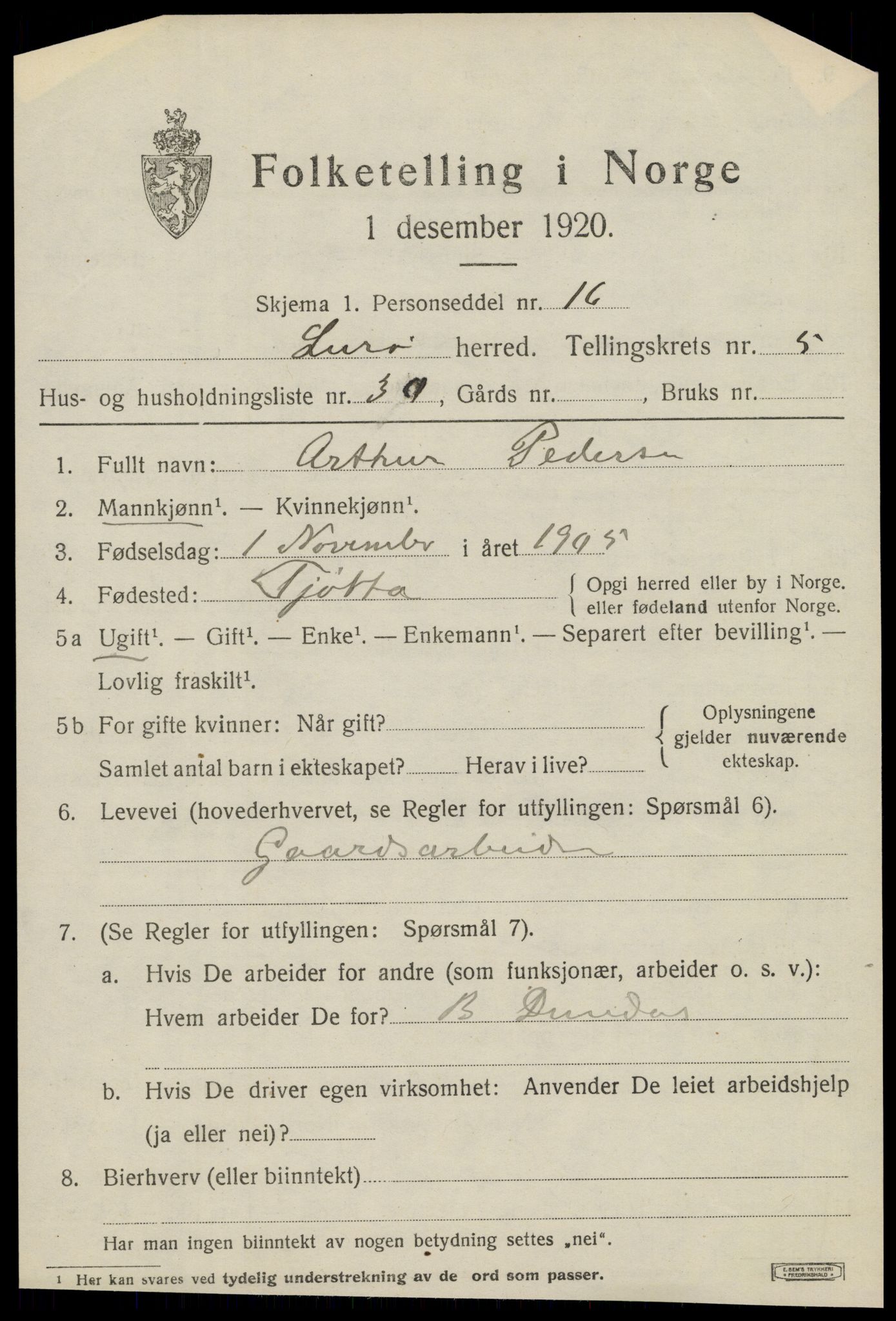 SAT, 1920 census for Lurøy, 1920, p. 2947