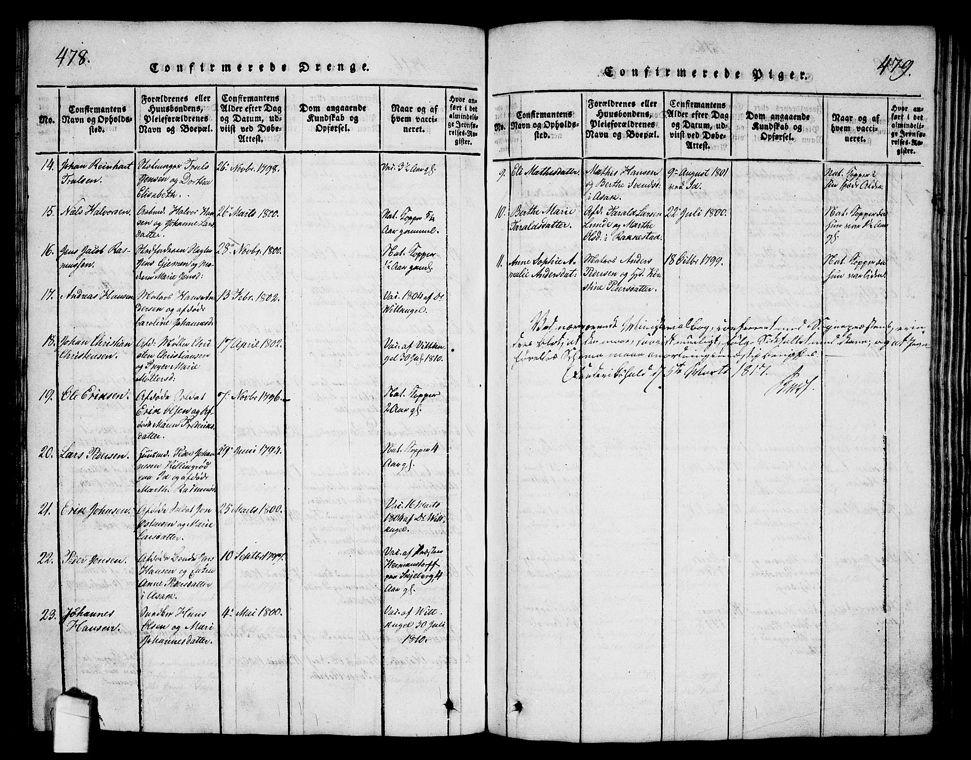Halden prestekontor Kirkebøker, SAO/A-10909/G/Ga/L0001: Parish register (copy) no. 1, 1815-1833, p. 478-479