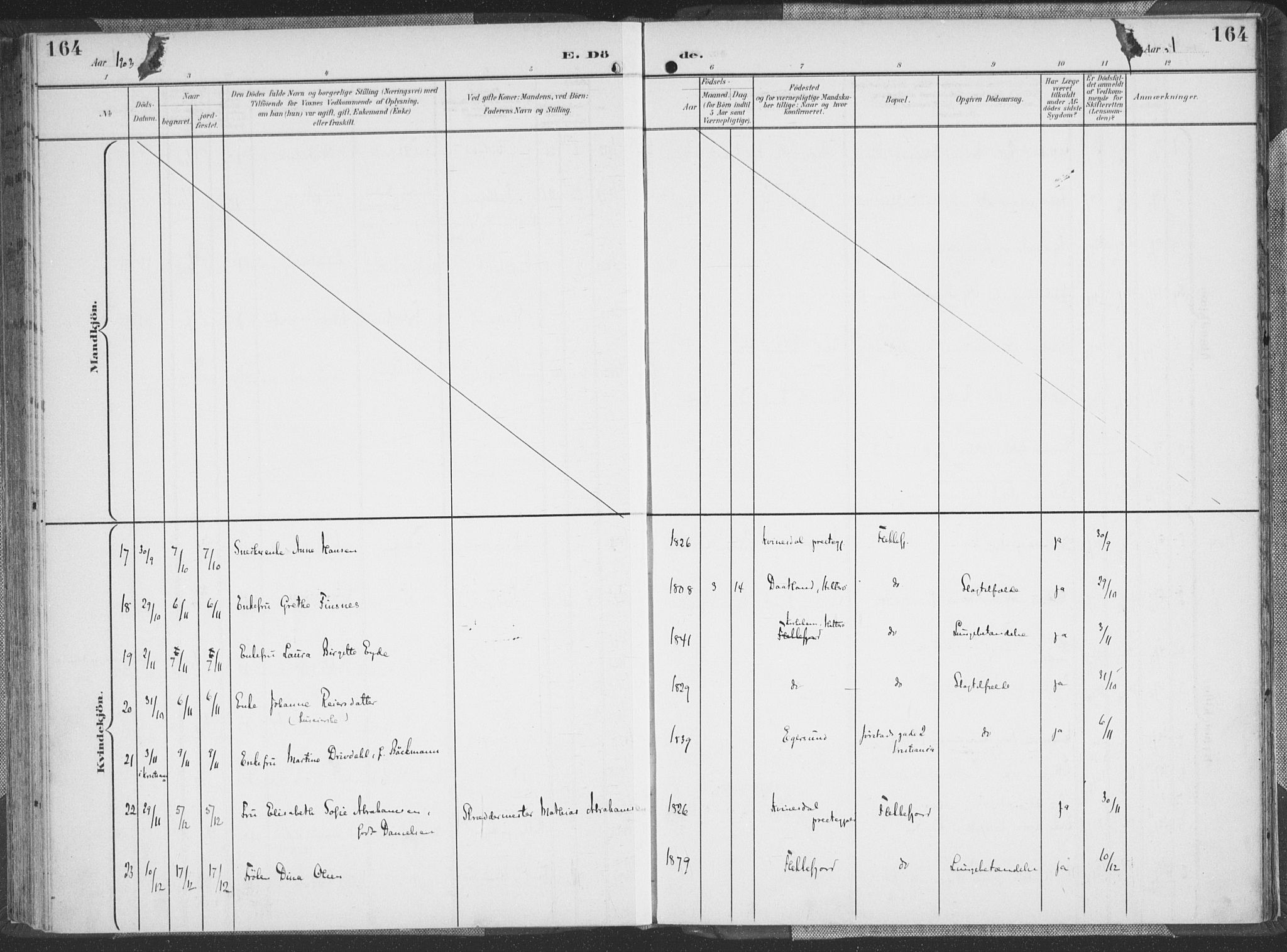 Flekkefjord sokneprestkontor, AV/SAK-1111-0012/F/Fa/Faa/L0002: Parish register (official) no. A 2, 1900-1912, p. 164