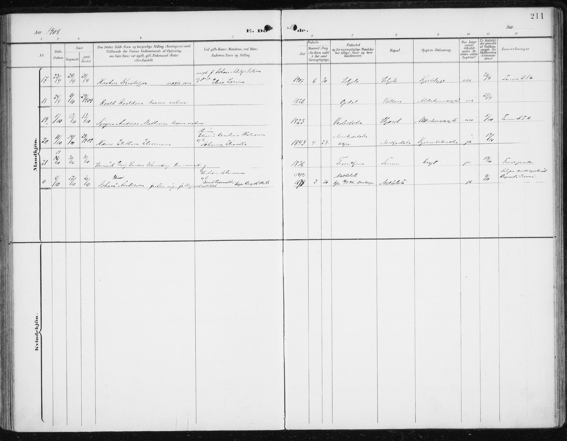 Balsfjord sokneprestembete, AV/SATØ-S-1303/G/Gaa/L0006kirke: Parish register (official) no. 6, 1897-1909, p. 211