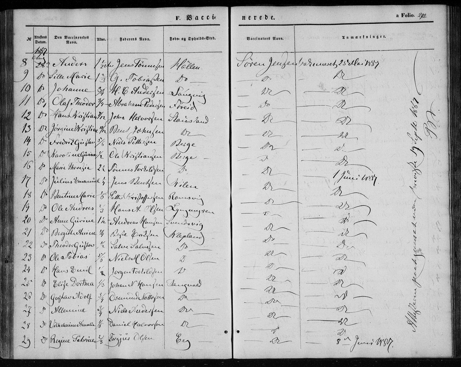 Søgne sokneprestkontor, SAK/1111-0037/F/Fa/Fab/L0010: Parish register (official) no. A 10, 1853-1869, p. 292