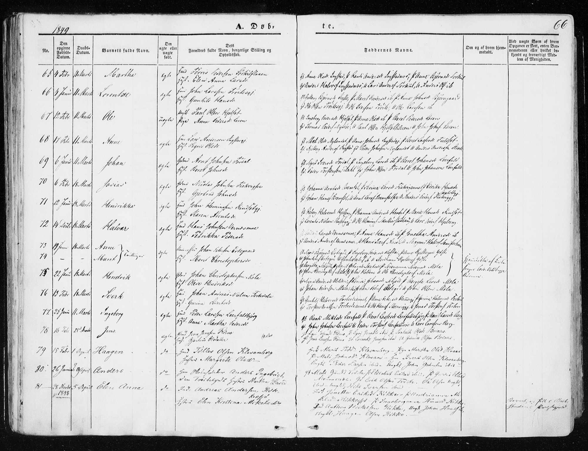 Ministerialprotokoller, klokkerbøker og fødselsregistre - Nord-Trøndelag, AV/SAT-A-1458/709/L0074: Parish register (official) no. 709A14, 1845-1858, p. 66