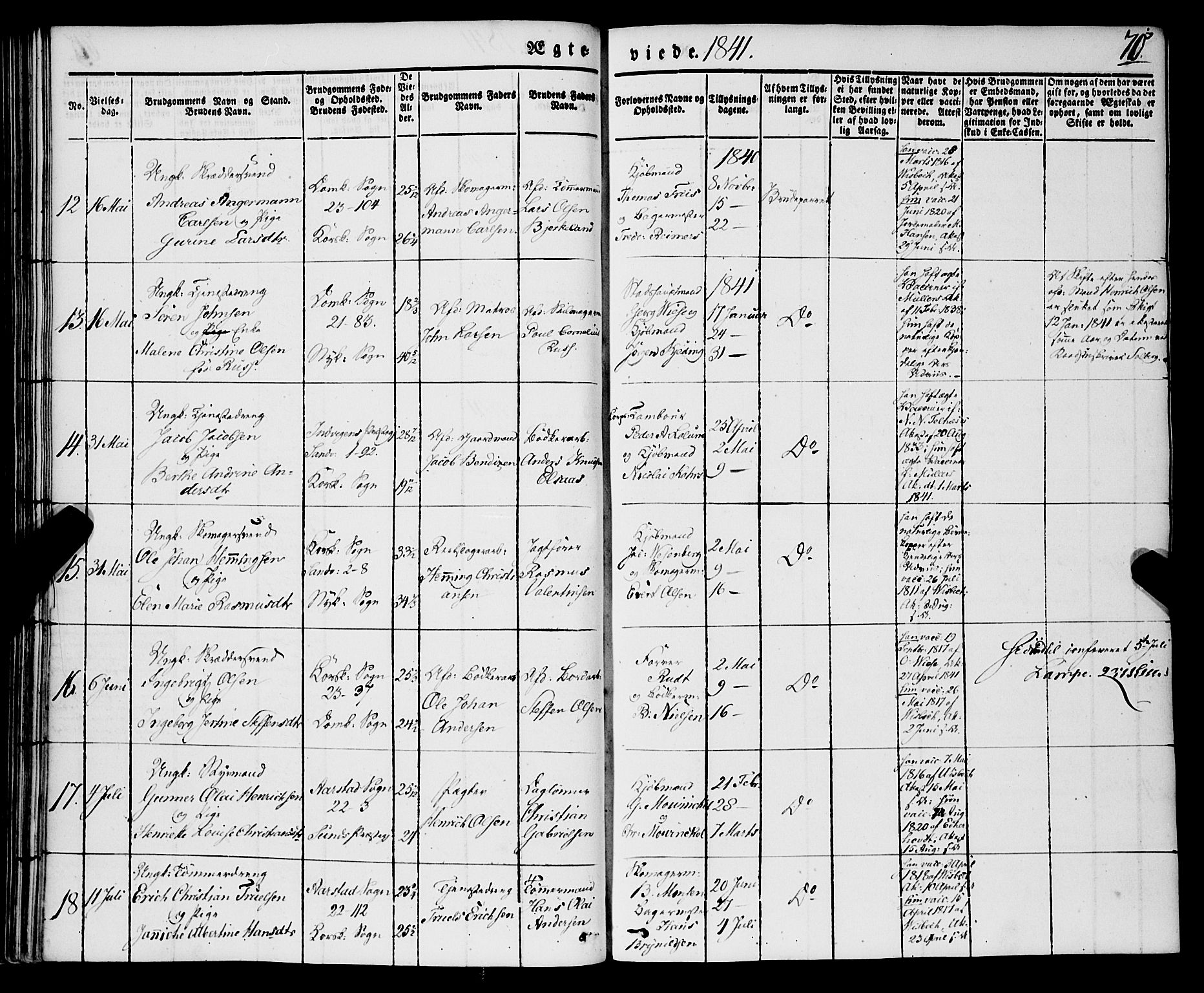 Korskirken sokneprestembete, AV/SAB-A-76101/H/Haa/L0034: Parish register (official) no. D 1, 1832-1852, p. 70