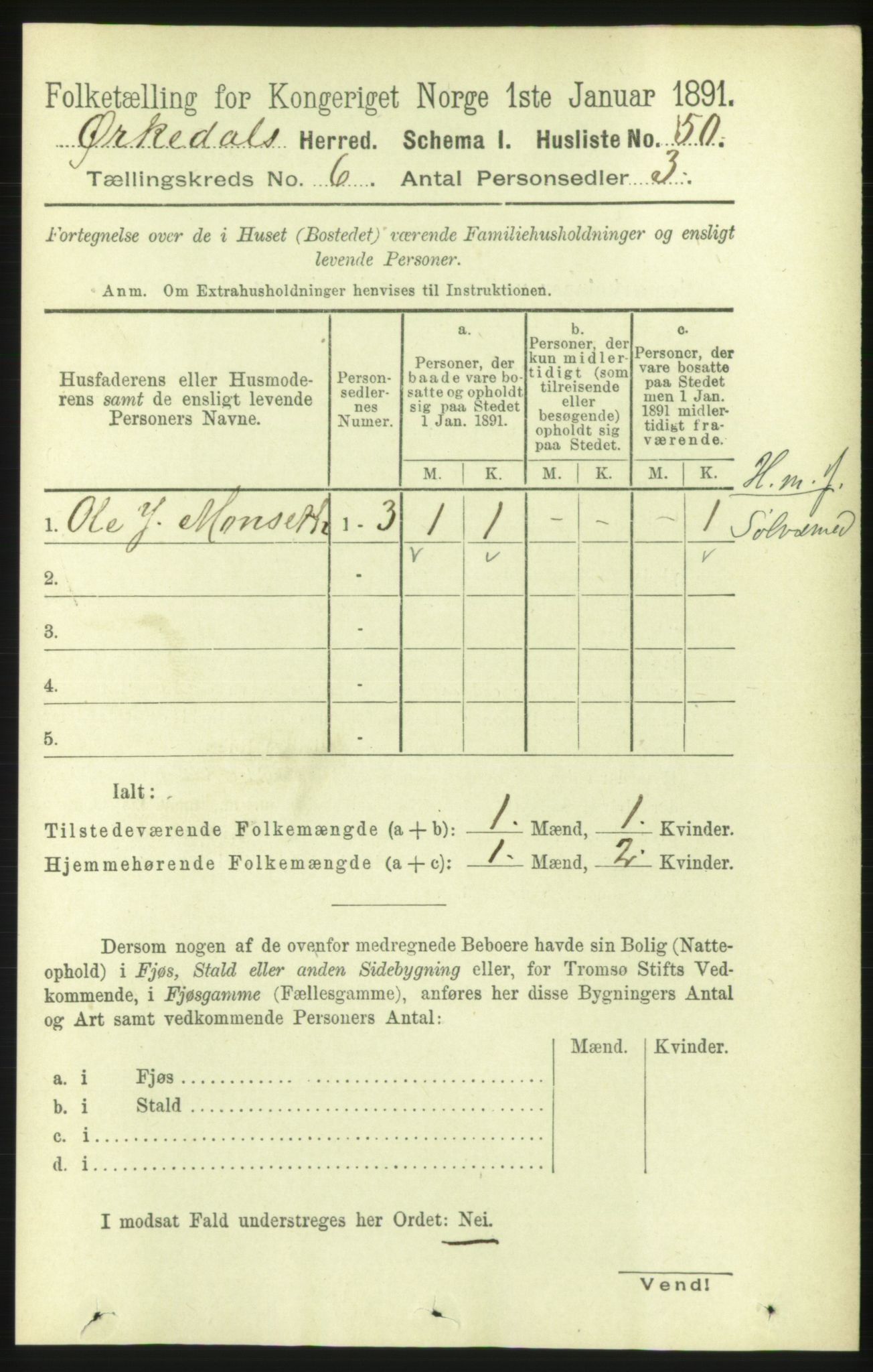 RA, 1891 census for 1638 Orkdal, 1891, p. 2816