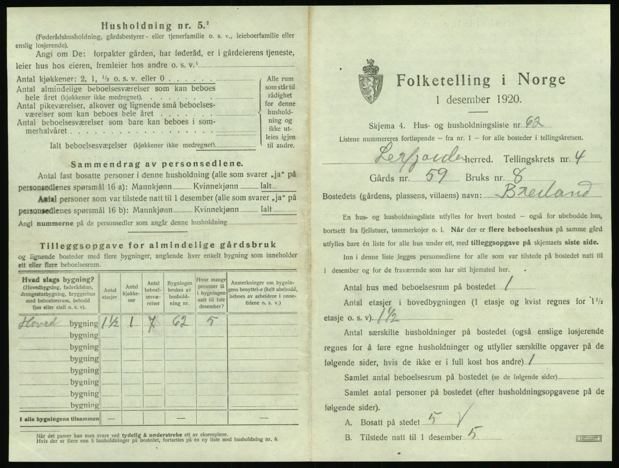 SAT, 1920 census for Leirfjord, 1920, p. 437