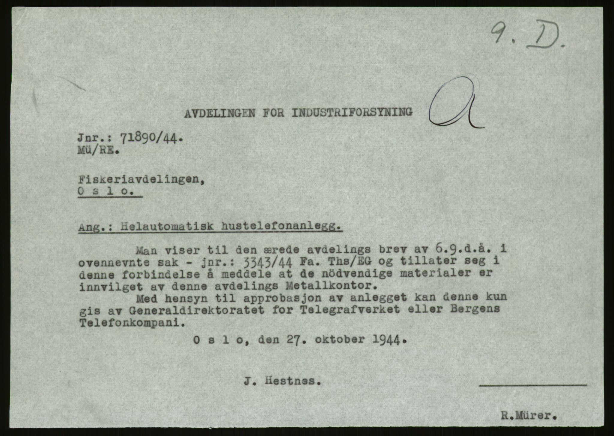 Direktoratet for industriforsyning, Sekretariatet, AV/RA-S-4153/D/Df/L0054: 9. Metallkontoret, 1940-1945, p. 367