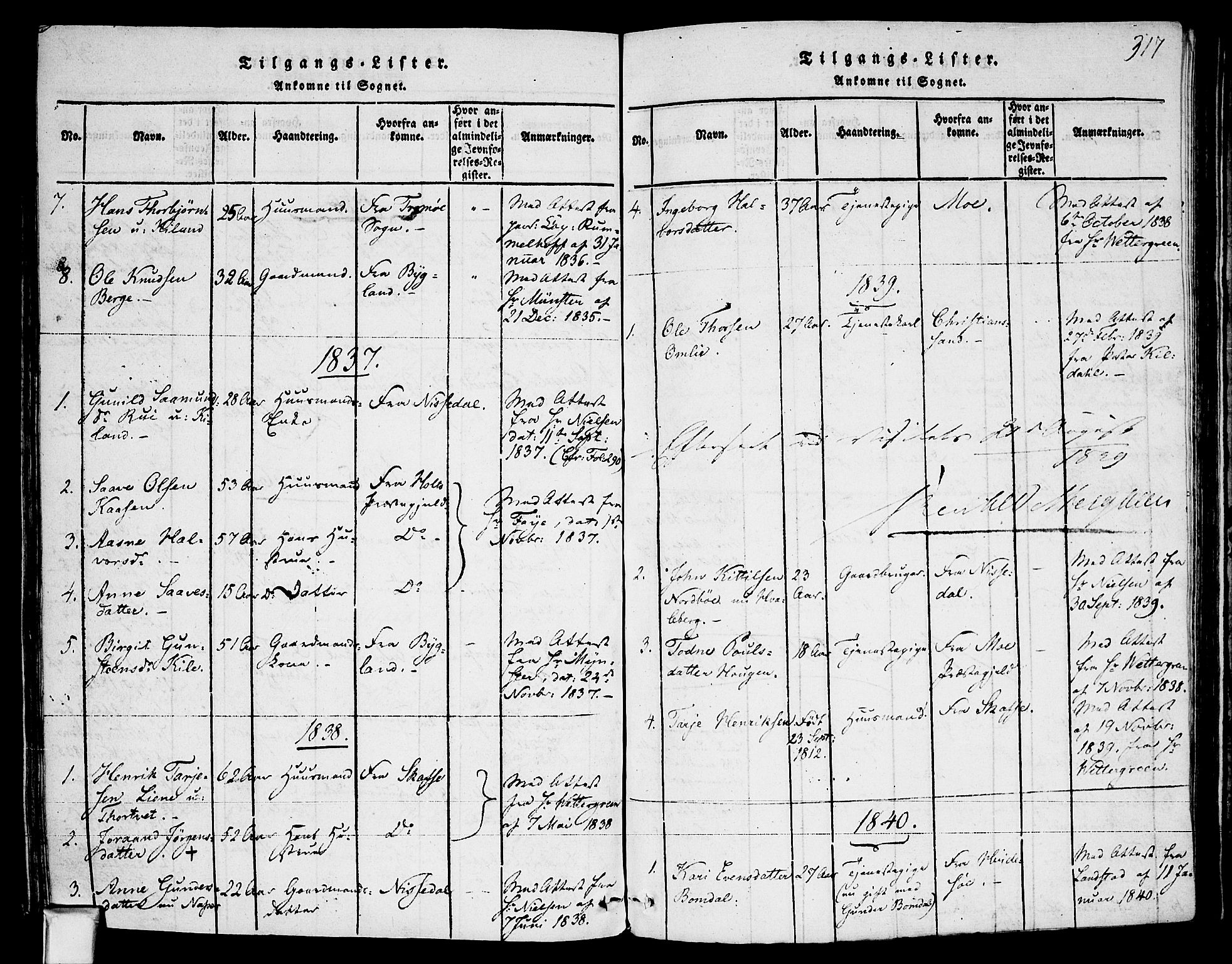 Fyresdal kirkebøker, AV/SAKO-A-263/F/Fa/L0003: Parish register (official) no. I 3, 1815-1840, p. 317