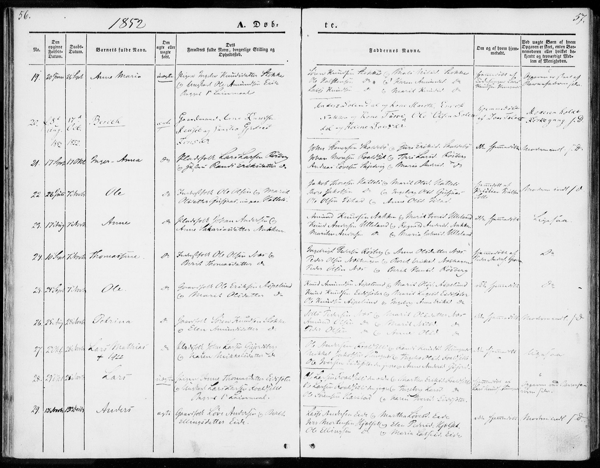 Ministerialprotokoller, klokkerbøker og fødselsregistre - Møre og Romsdal, SAT/A-1454/557/L0680: Parish register (official) no. 557A02, 1843-1869, p. 56-57