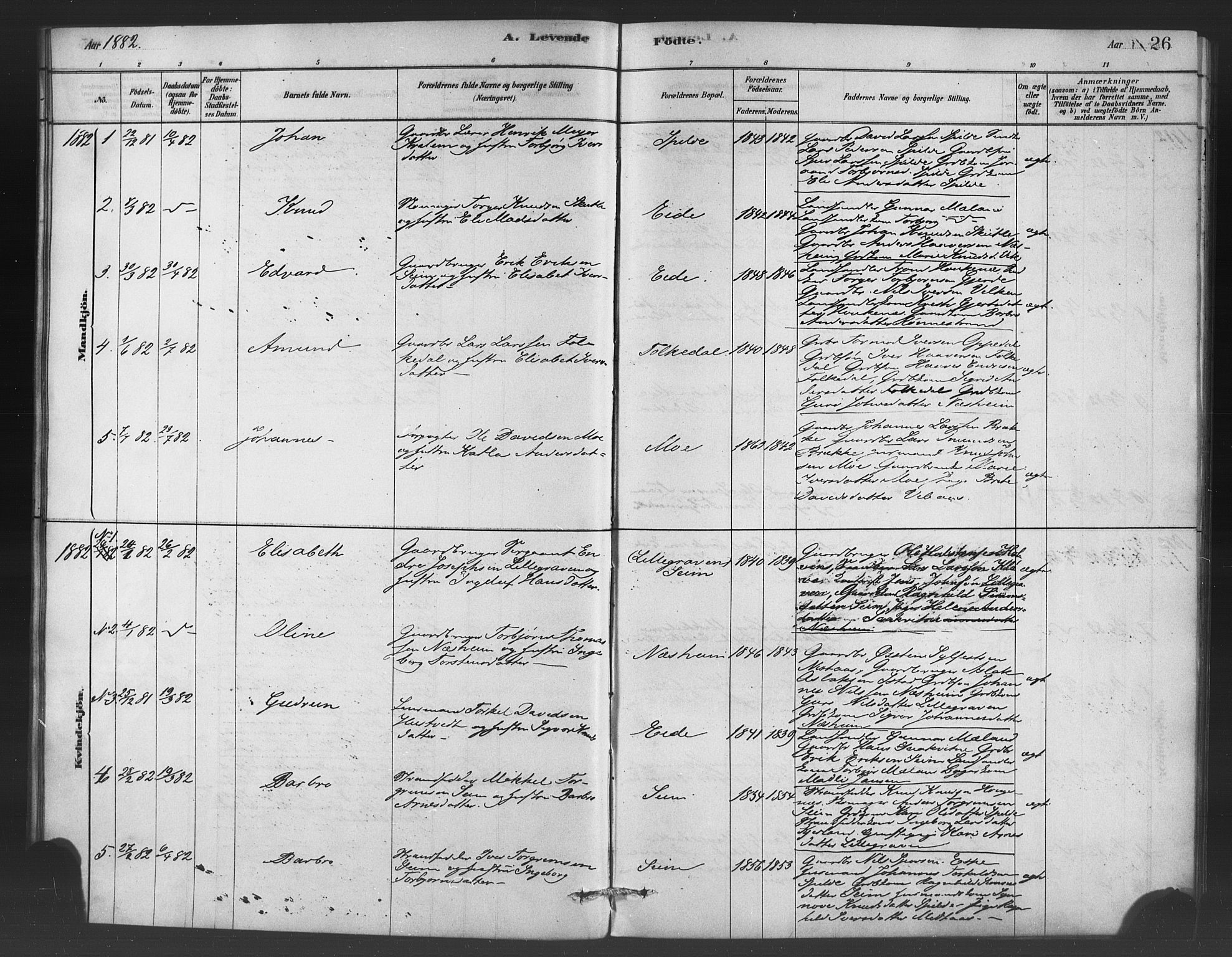 Ulvik sokneprestembete, SAB/A-78801/H/Haa: Parish register (official) no. C 1, 1878-1903, p. 26