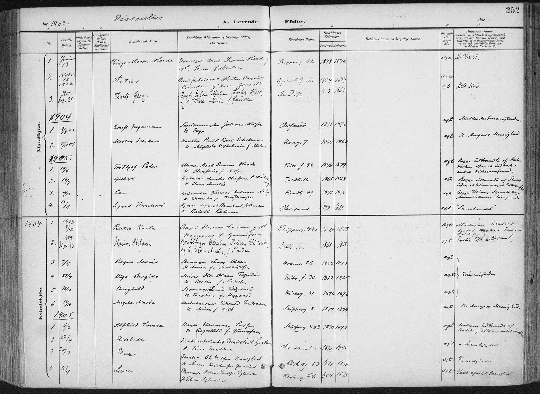 Kristiansand domprosti, AV/SAK-1112-0006/F/Fa/L0021: Parish register (official) no. A 20, 1898-1908, p. 252