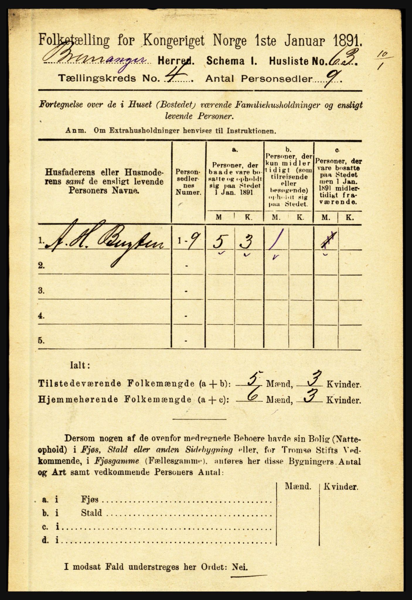 RA, 1891 census for 1438 Bremanger, 1891, p. 1509