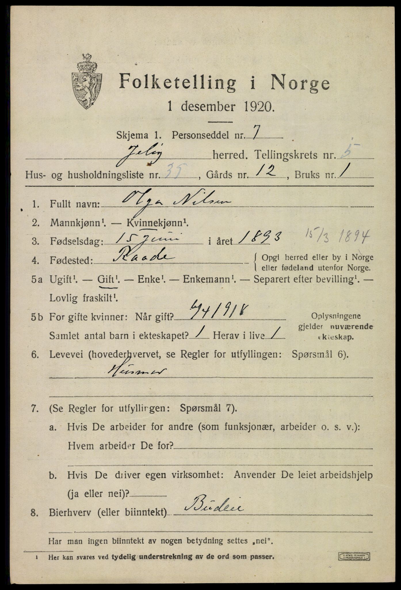 SAO, 1920 census for Moss land district, 1920, p. 6653