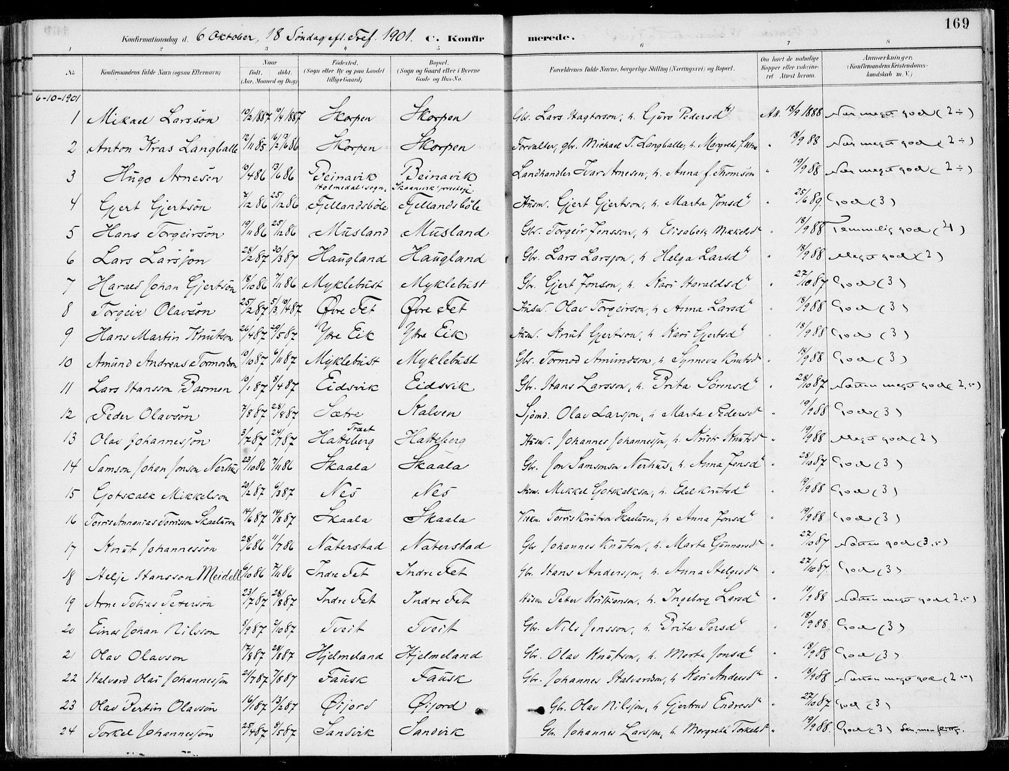 Kvinnherad sokneprestembete, SAB/A-76401/H/Haa: Parish register (official) no. B  1, 1887-1921, p. 169