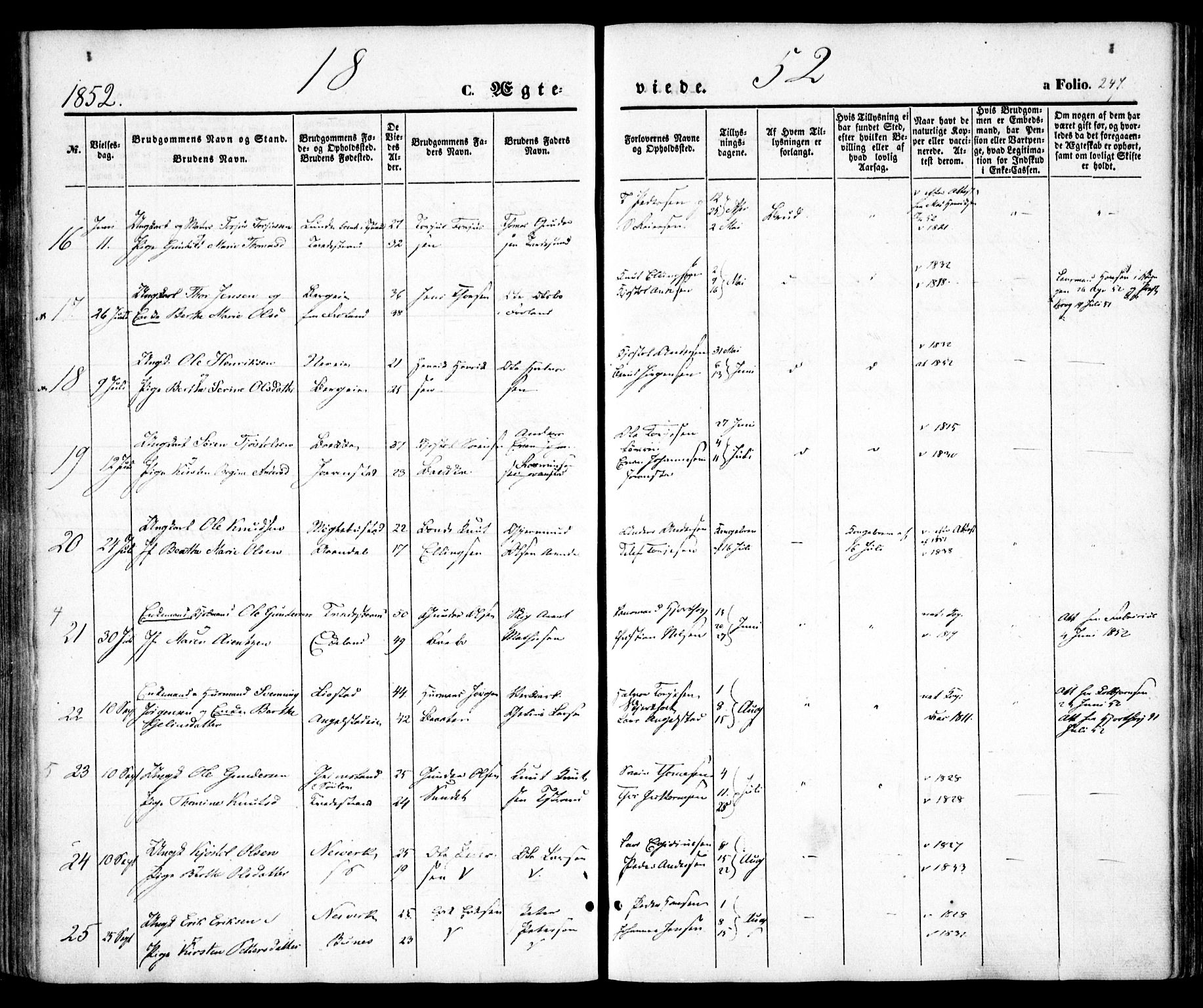 Holt sokneprestkontor, SAK/1111-0021/F/Fa/L0008: Parish register (official) no. A 8, 1849-1860, p. 247