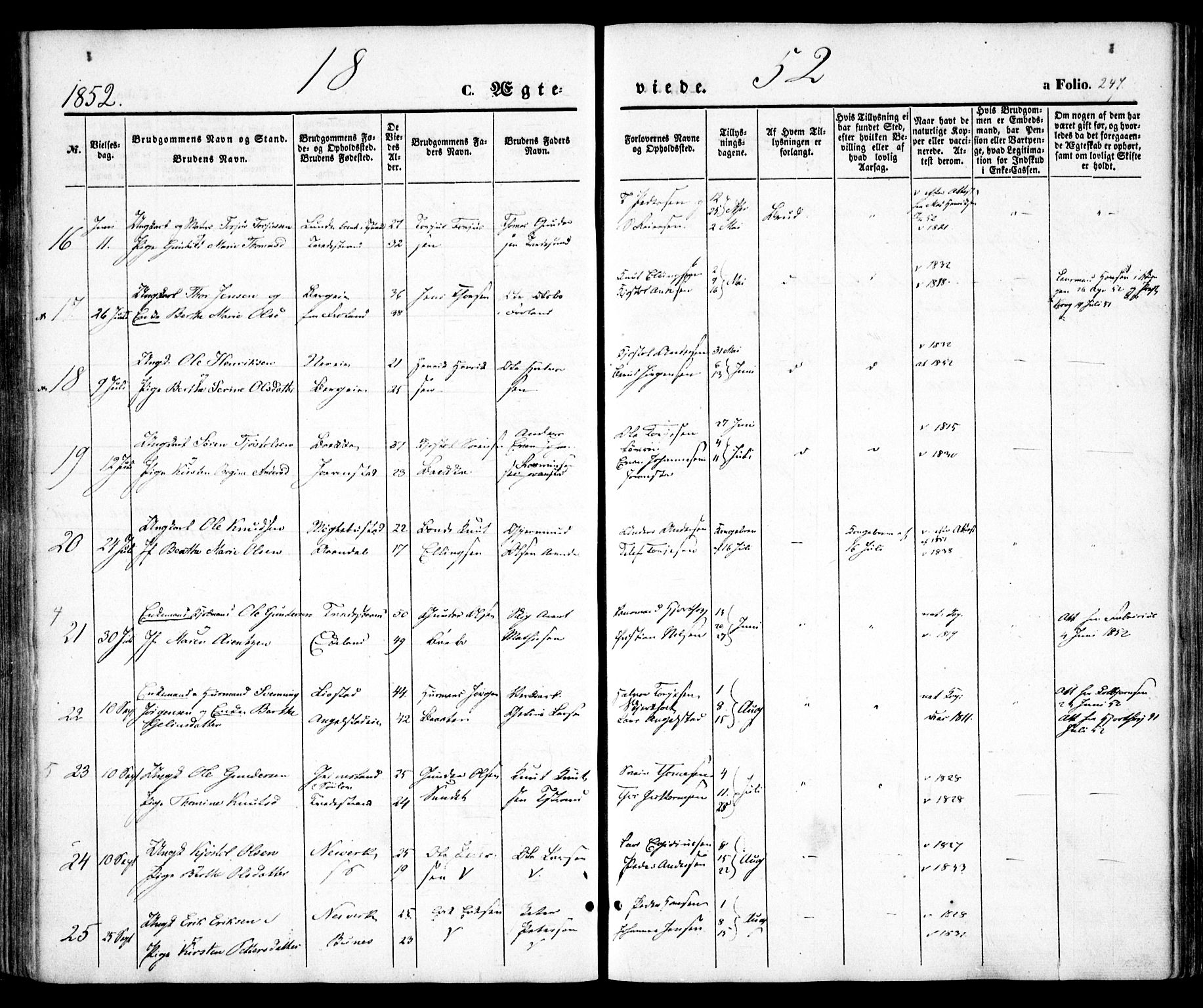 Holt sokneprestkontor, AV/SAK-1111-0021/F/Fa/L0008: Parish register (official) no. A 8, 1849-1860, p. 247