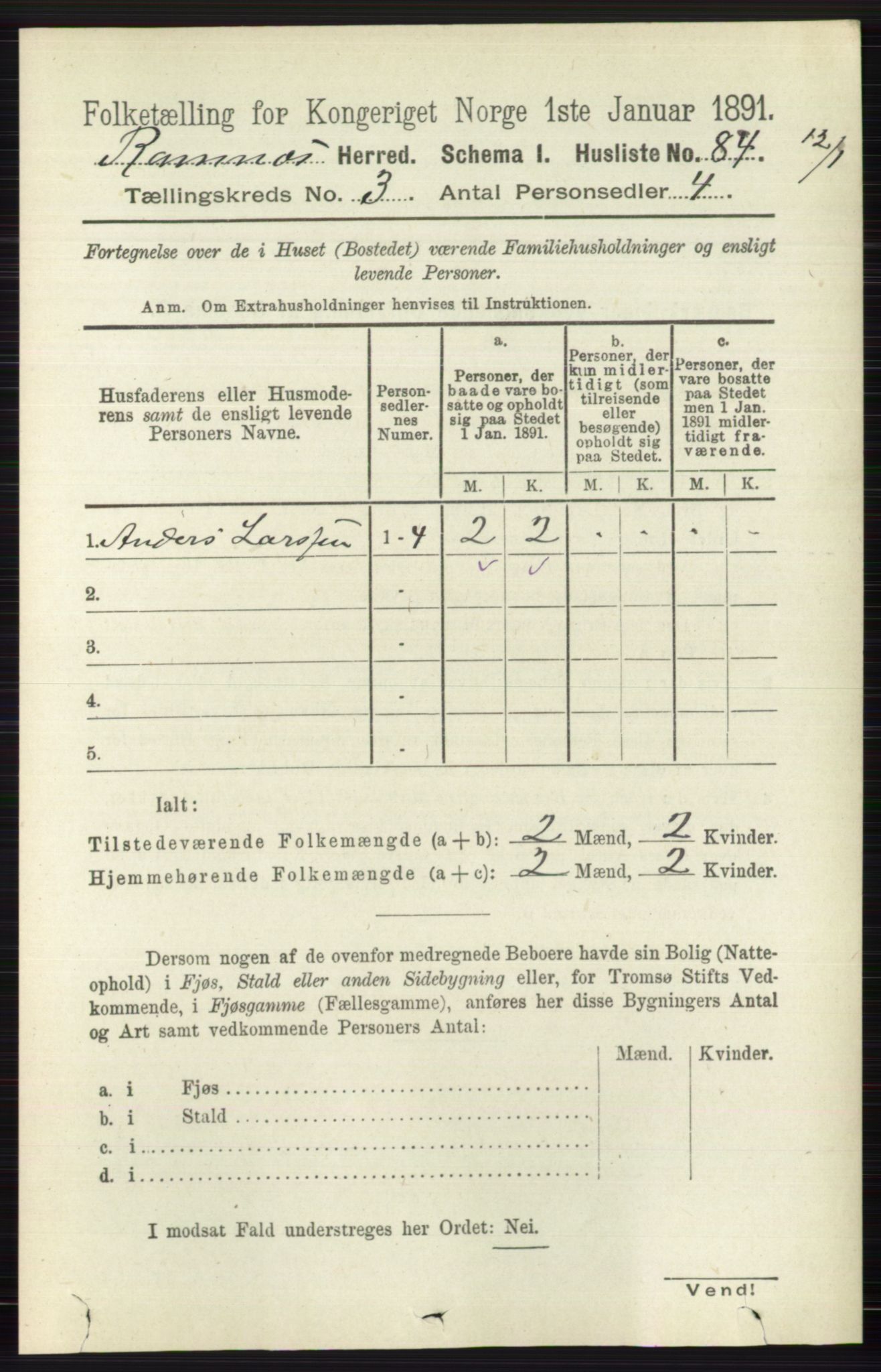 RA, 1891 census for 0718 Ramnes, 1891, p. 1287