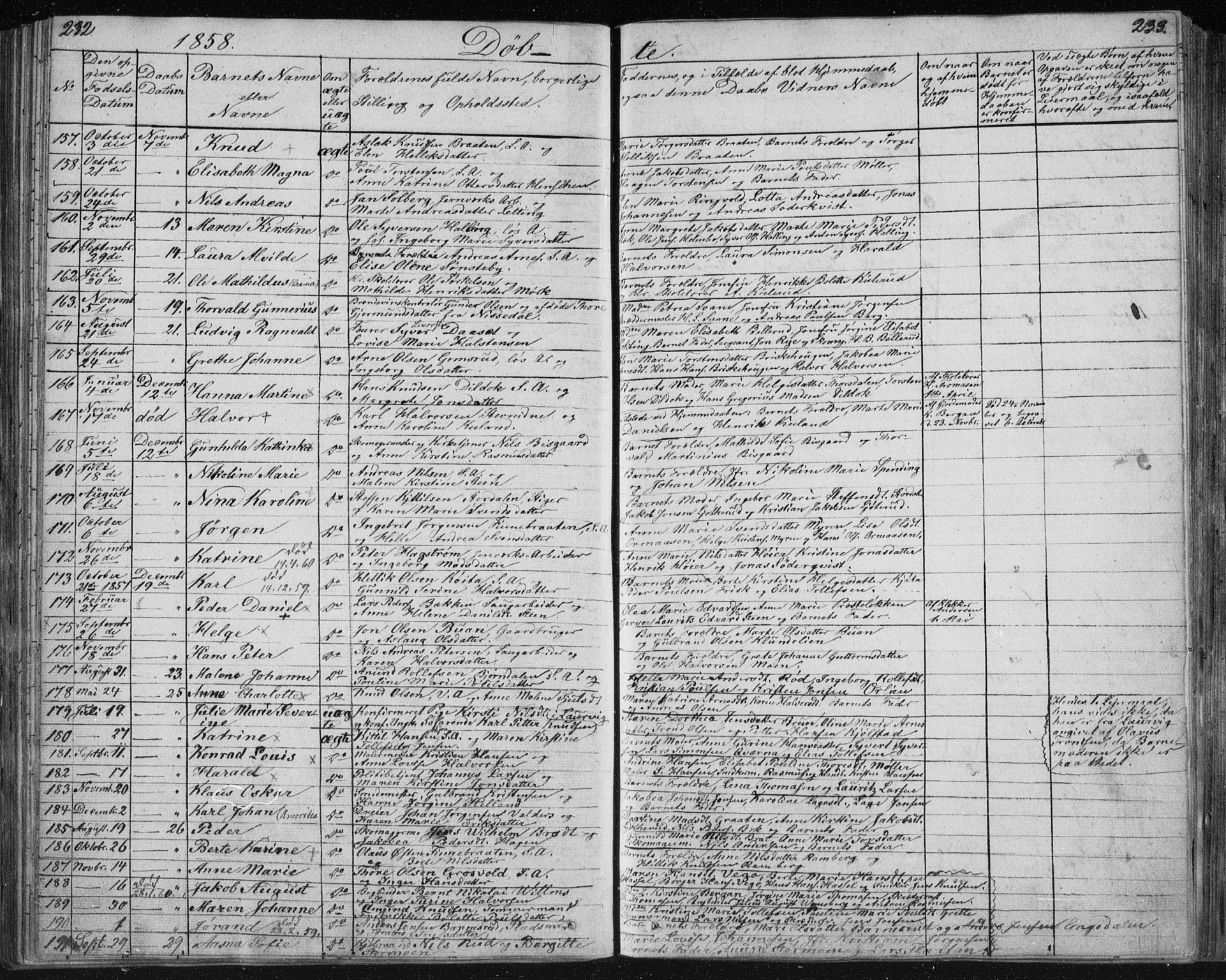 Kongsberg kirkebøker, AV/SAKO-A-22/F/Fa/L0009: Parish register (official) no. I 9, 1839-1858, p. 232-233