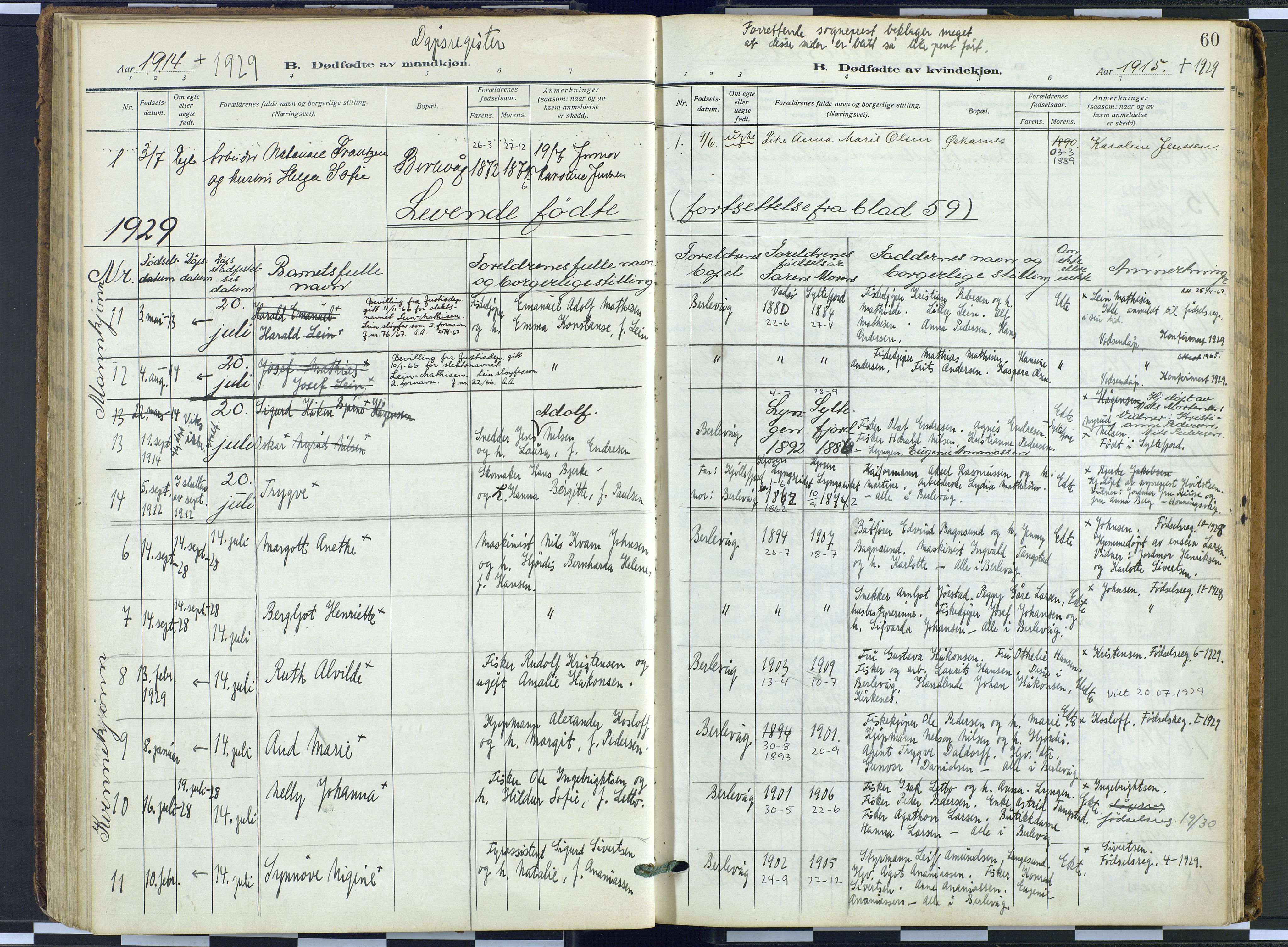 Tana sokneprestkontor, AV/SATØ-S-1334/H/Ha: Parish register (official) no. 9, 1914-1930, p. 60