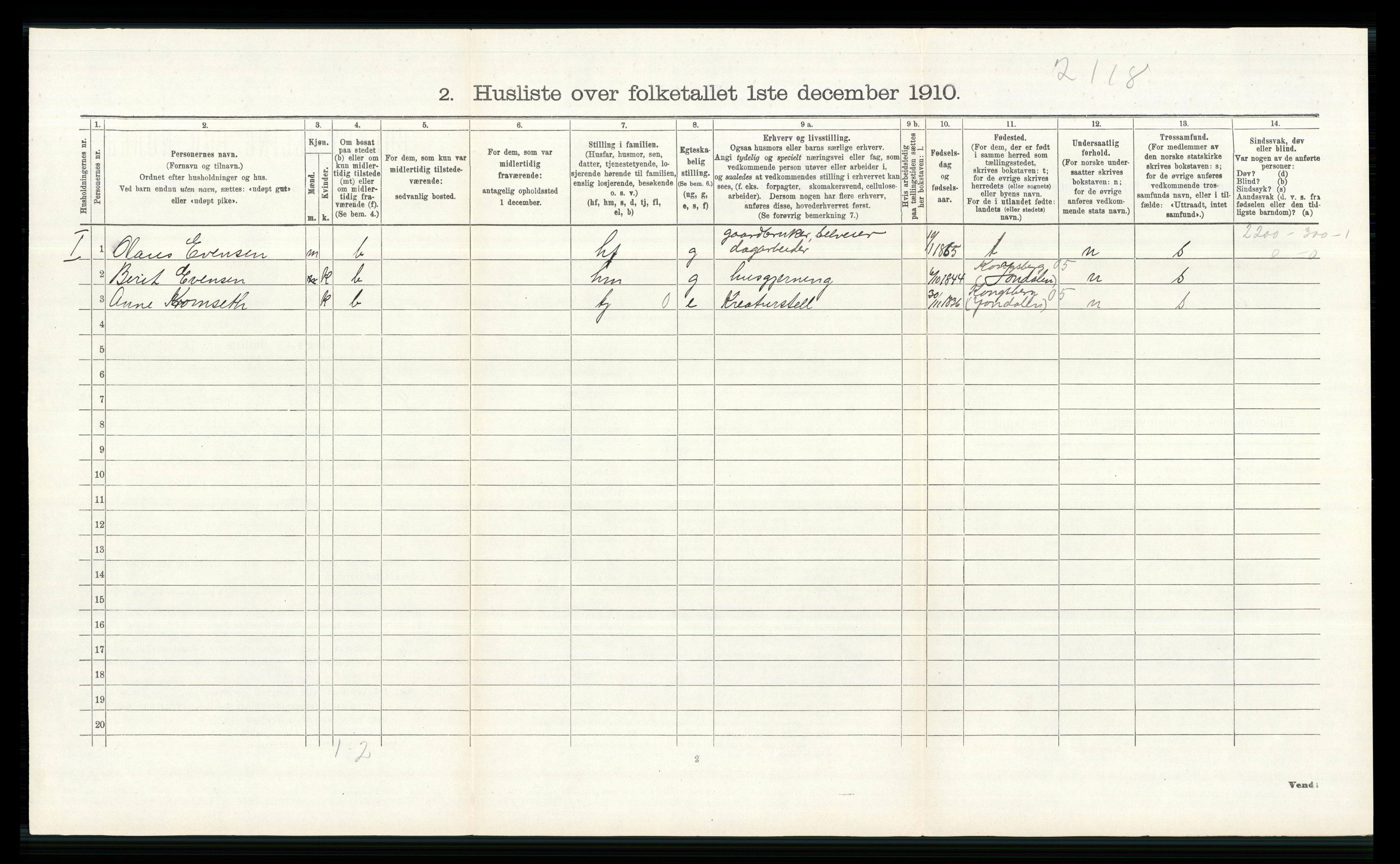 RA, 1910 census for Øvre Eiker, 1910, p. 1194