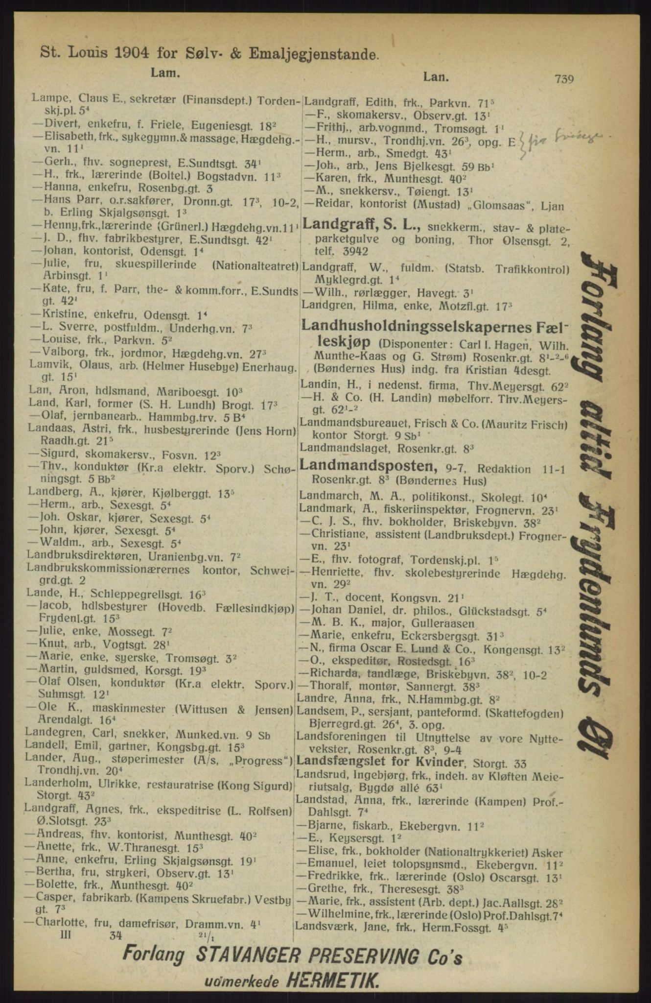 Kristiania/Oslo adressebok, PUBL/-, 1914, p. 739