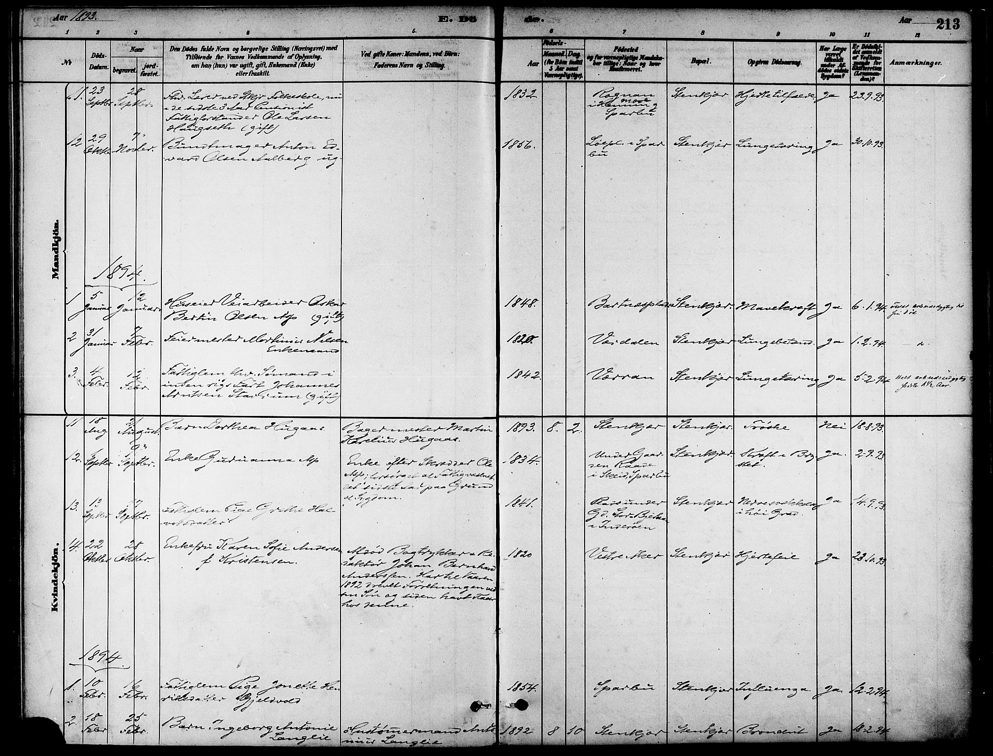 Ministerialprotokoller, klokkerbøker og fødselsregistre - Nord-Trøndelag, SAT/A-1458/739/L0371: Parish register (official) no. 739A03, 1881-1895, p. 213