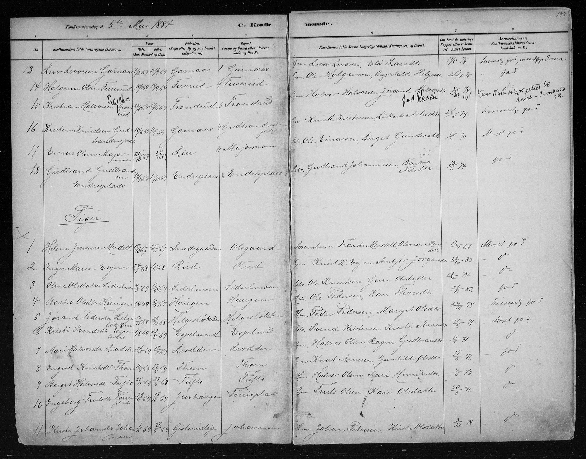 Nes kirkebøker, AV/SAKO-A-236/F/Fa/L0011: Parish register (official) no. 11, 1881-1912, p. 192