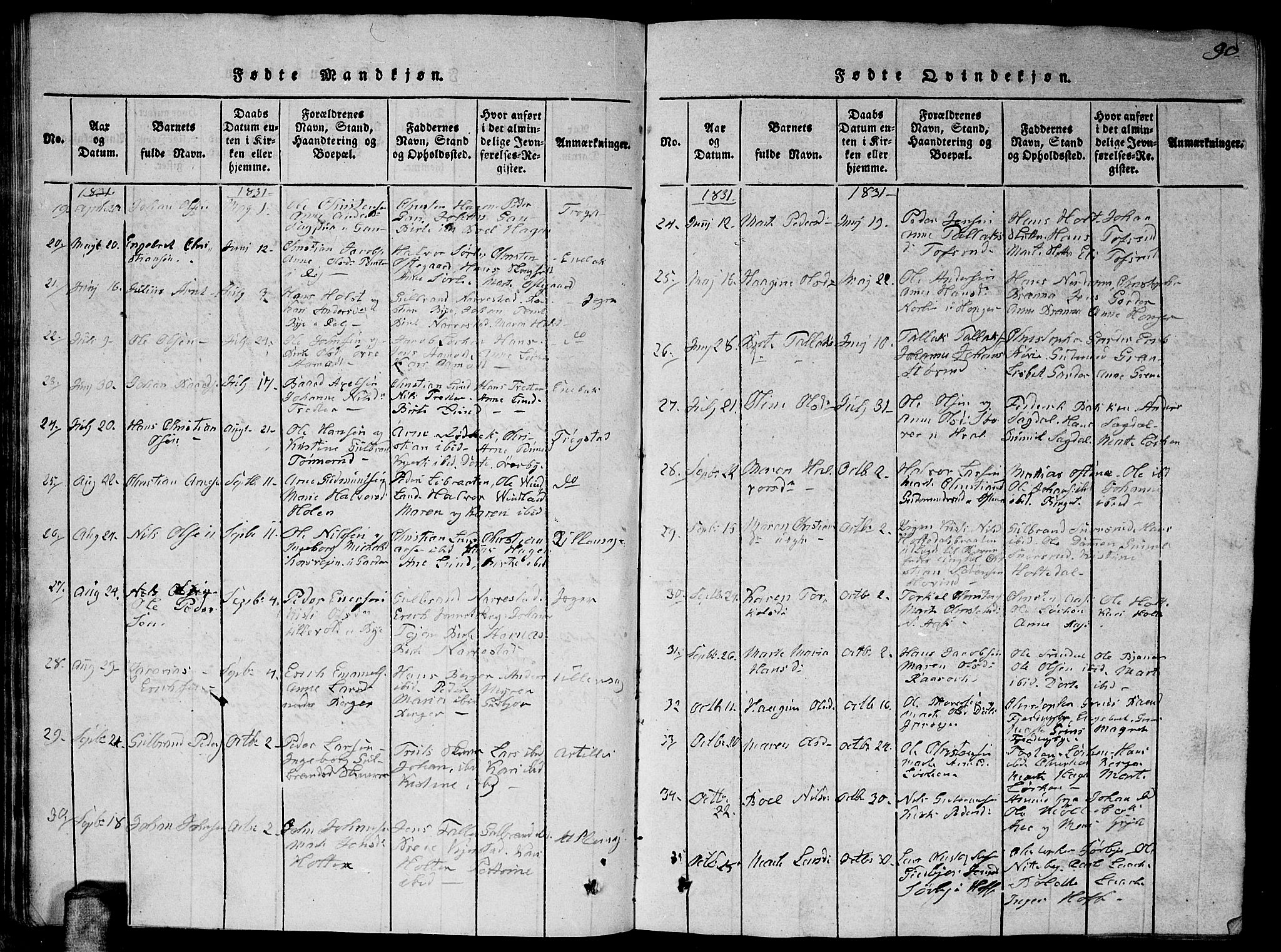 Fet prestekontor Kirkebøker, AV/SAO-A-10370a/G/Ga/L0001: Parish register (copy) no. I 1, 1815-1842, p. 90