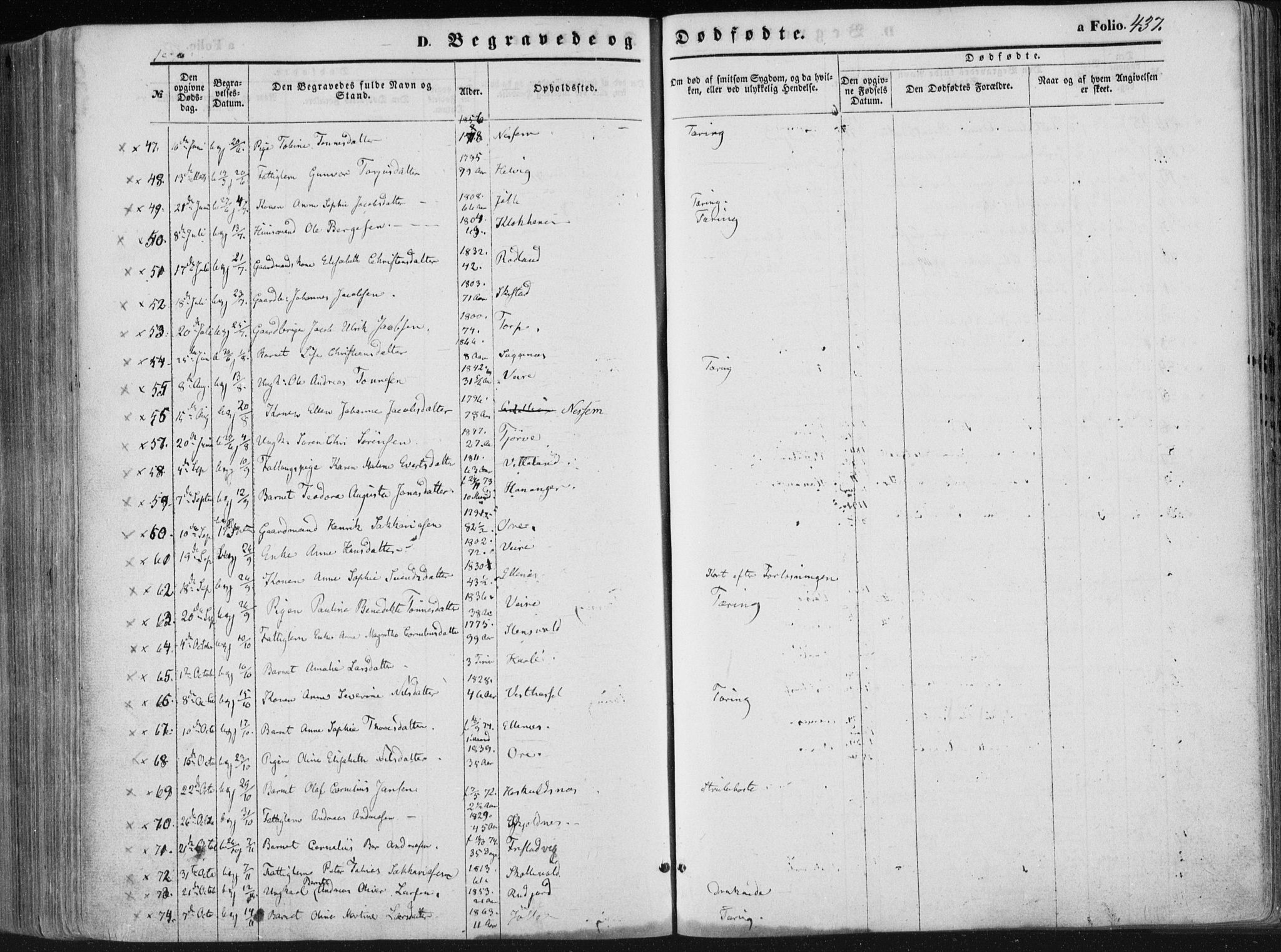 Lista sokneprestkontor, AV/SAK-1111-0027/F/Fa/L0011: Parish register (official) no. A 11, 1861-1878, p. 437