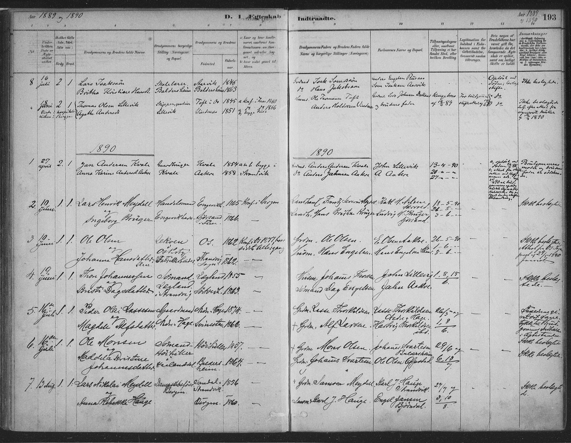 Fusa sokneprestembete, SAB/A-75401/H/Haa: Parish register (official) no. D 1, 1880-1938, p. 193
