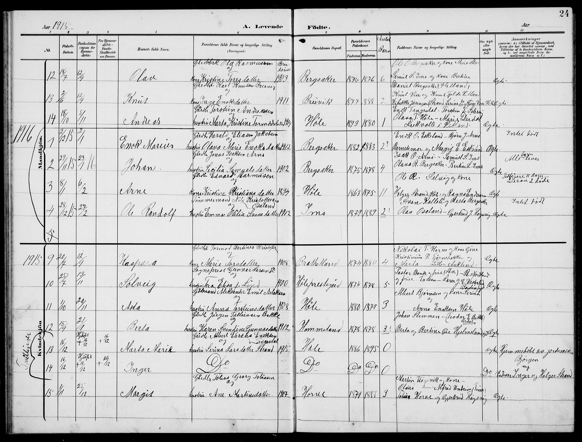 Høgsfjord sokneprestkontor, SAST/A-101624/H/Ha/Hab/L0004: Parish register (copy) no. B 4, 1906-1938, p. 24