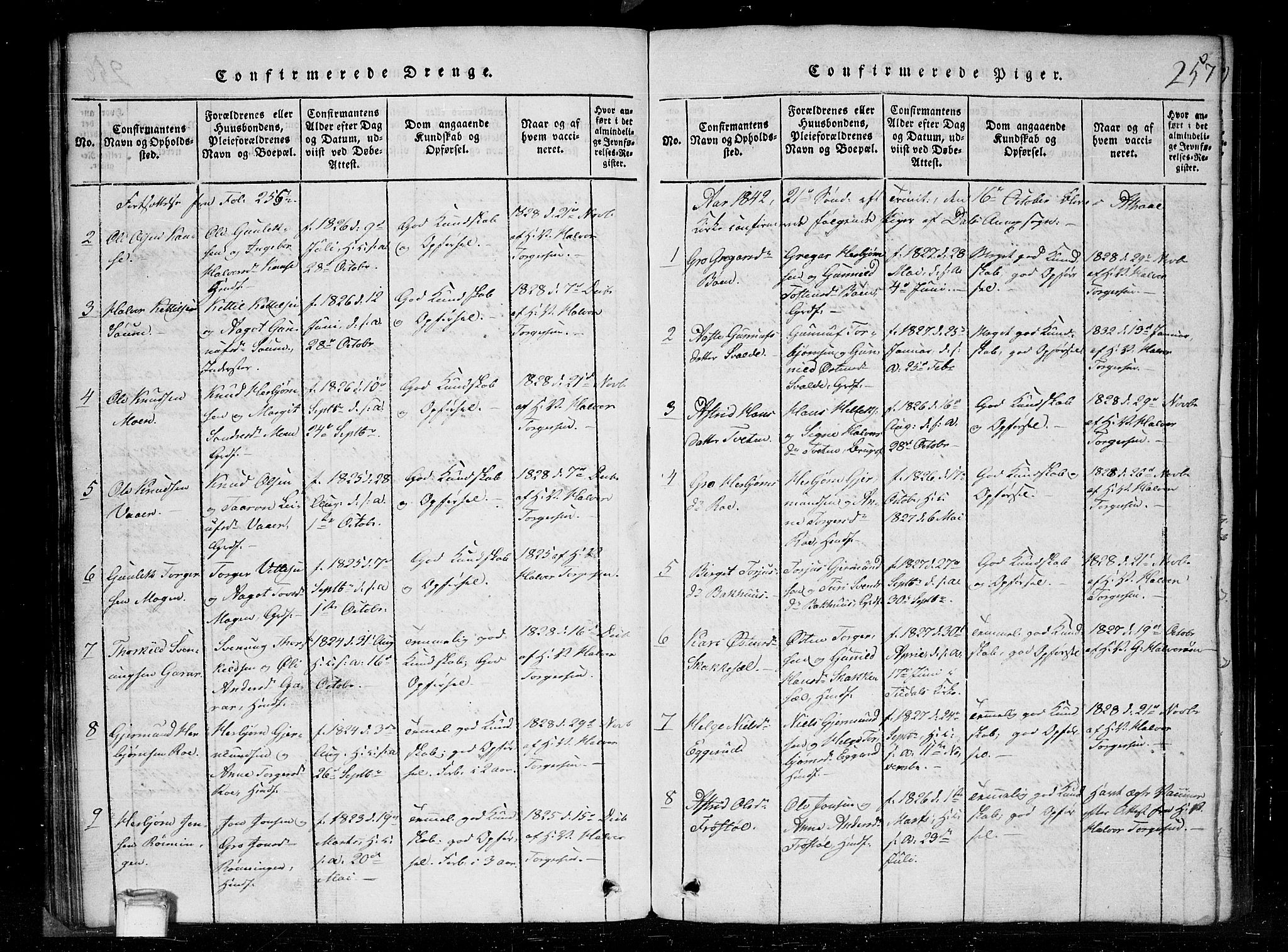 Tinn kirkebøker, SAKO/A-308/G/Gc/L0001: Parish register (copy) no. III 1, 1815-1879, p. 257