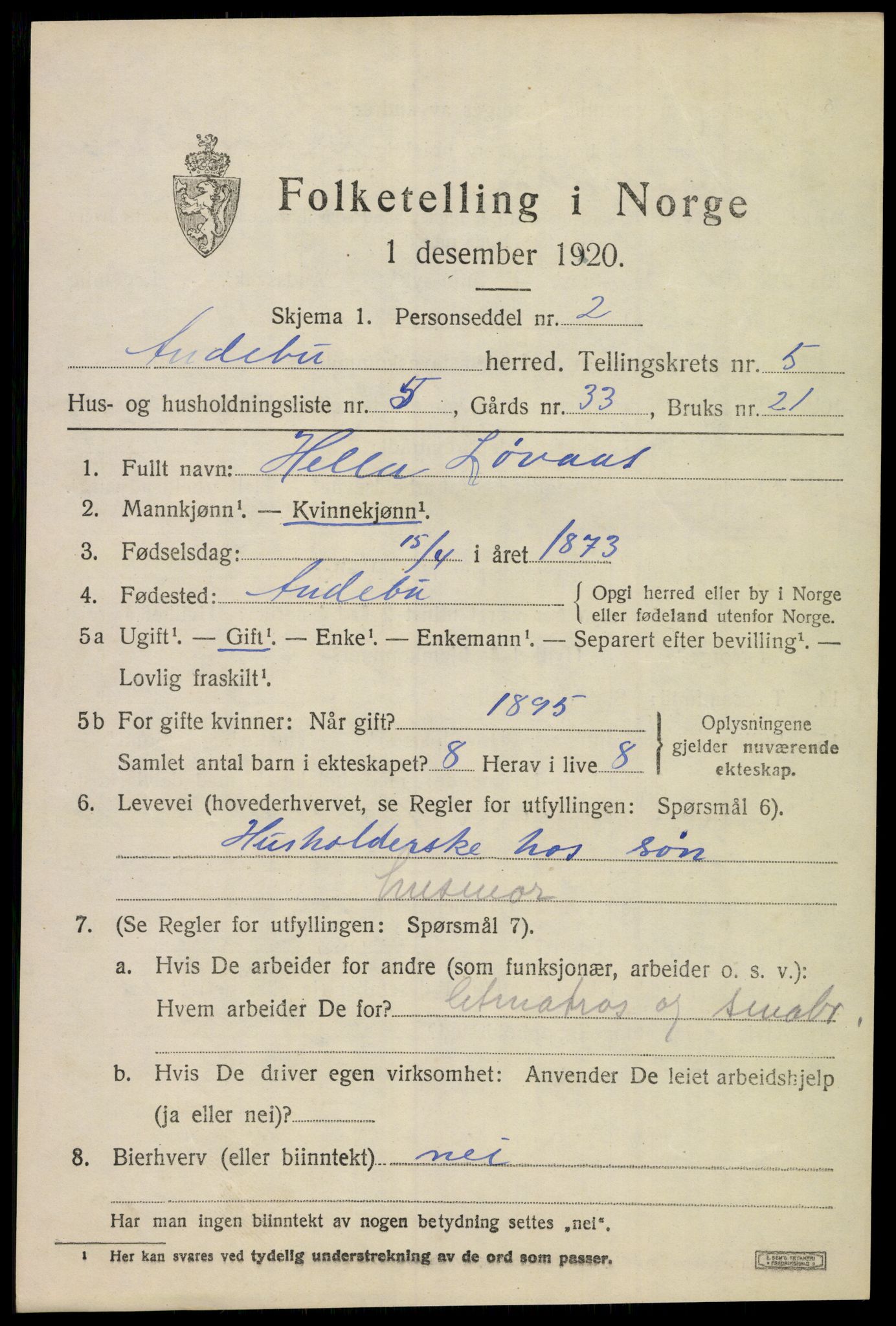 SAKO, 1920 census for Andebu, 1920, p. 2686