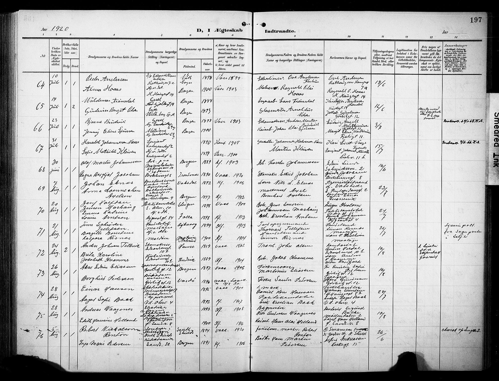 Sandviken Sokneprestembete, AV/SAB-A-77601/H/Hb/L0014: Parish register (copy) no. D 1, 1902-1929, p. 197