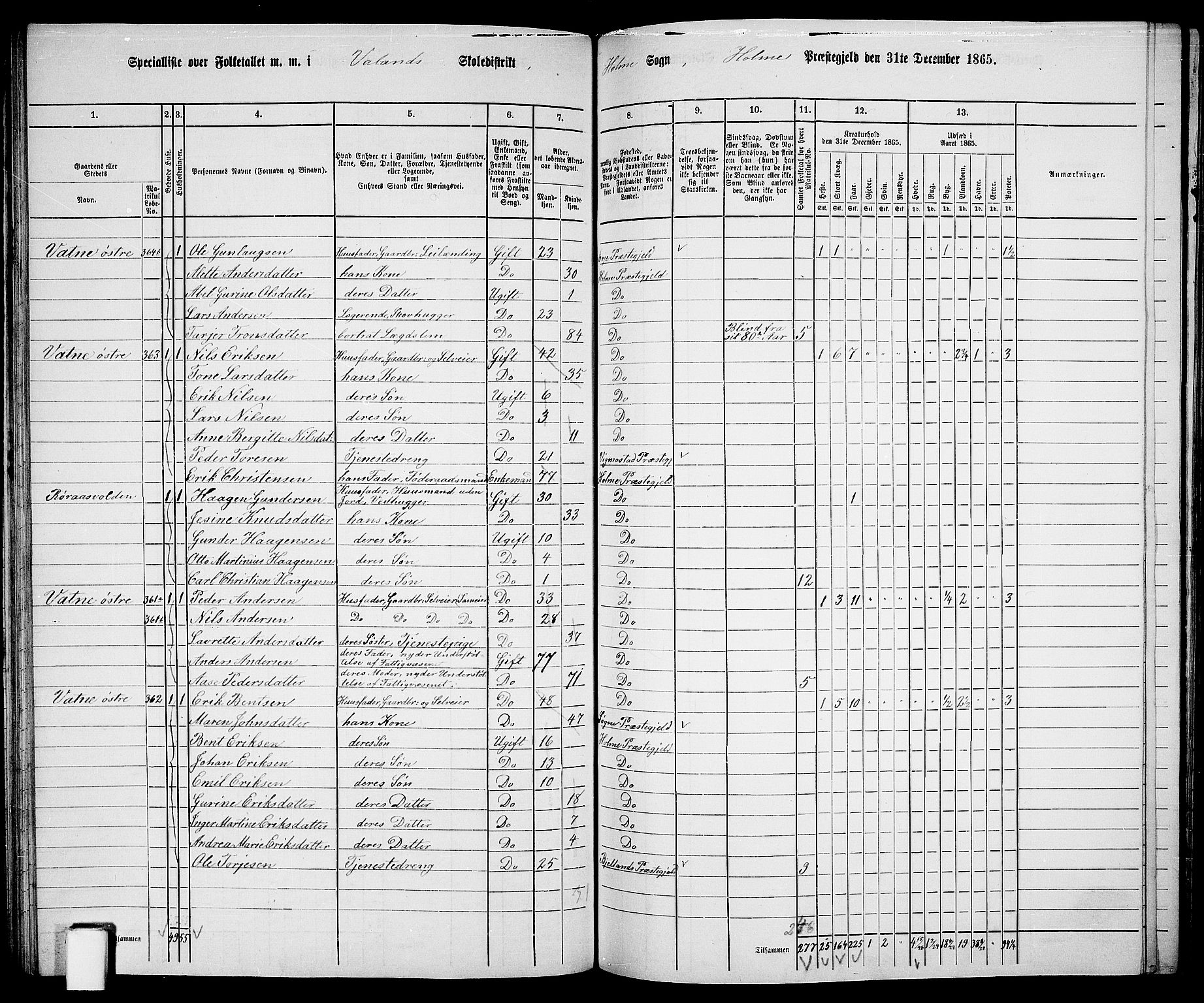 RA, 1865 census for Holum, 1865, p. 86