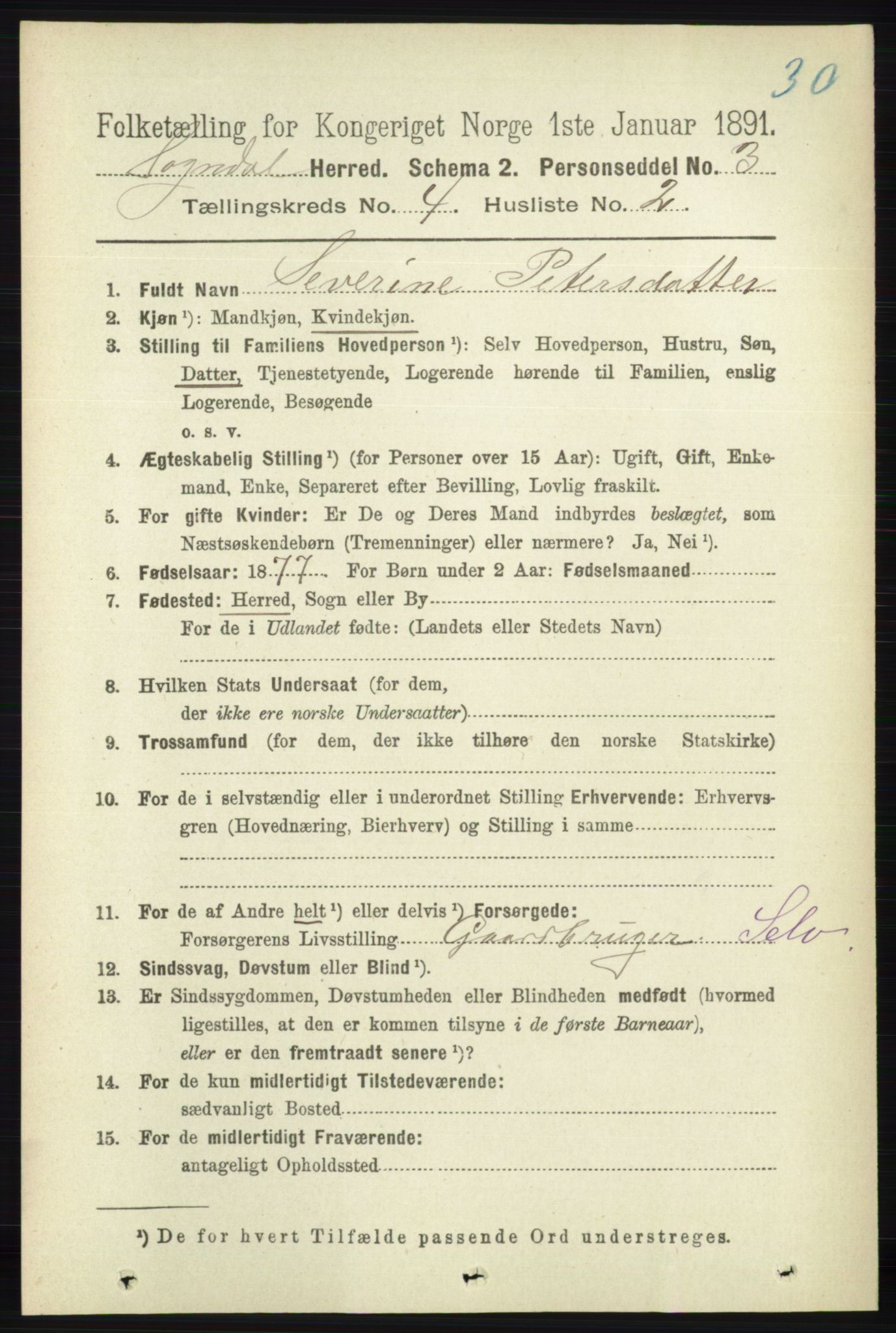 RA, 1891 census for 1111 Sokndal, 1891, p. 1008